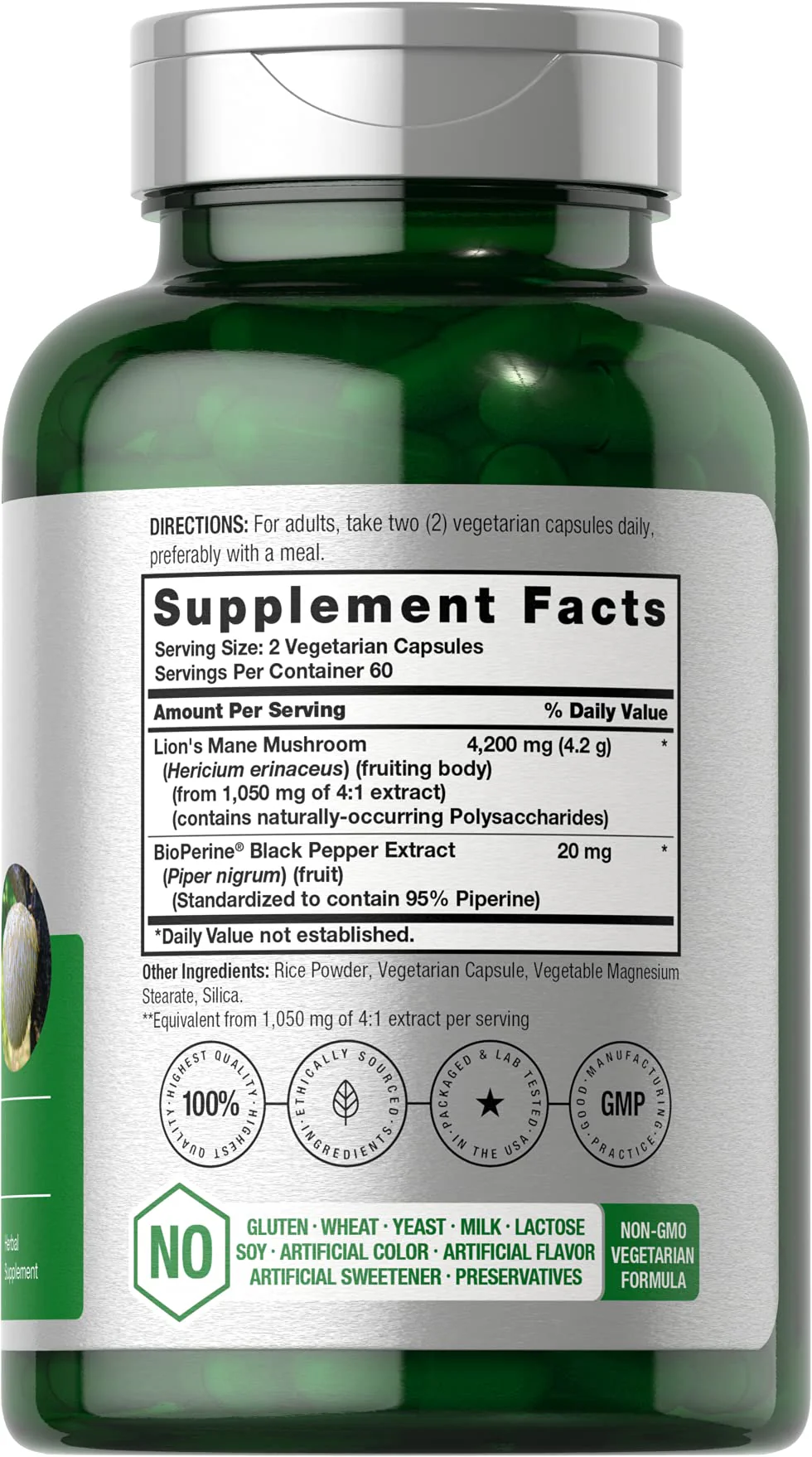 Horbäach Lions Mane Mushroom Extract | 120 Capsules | Vegetarian, Non-GMO, Gluten Free Supplement - Image 8