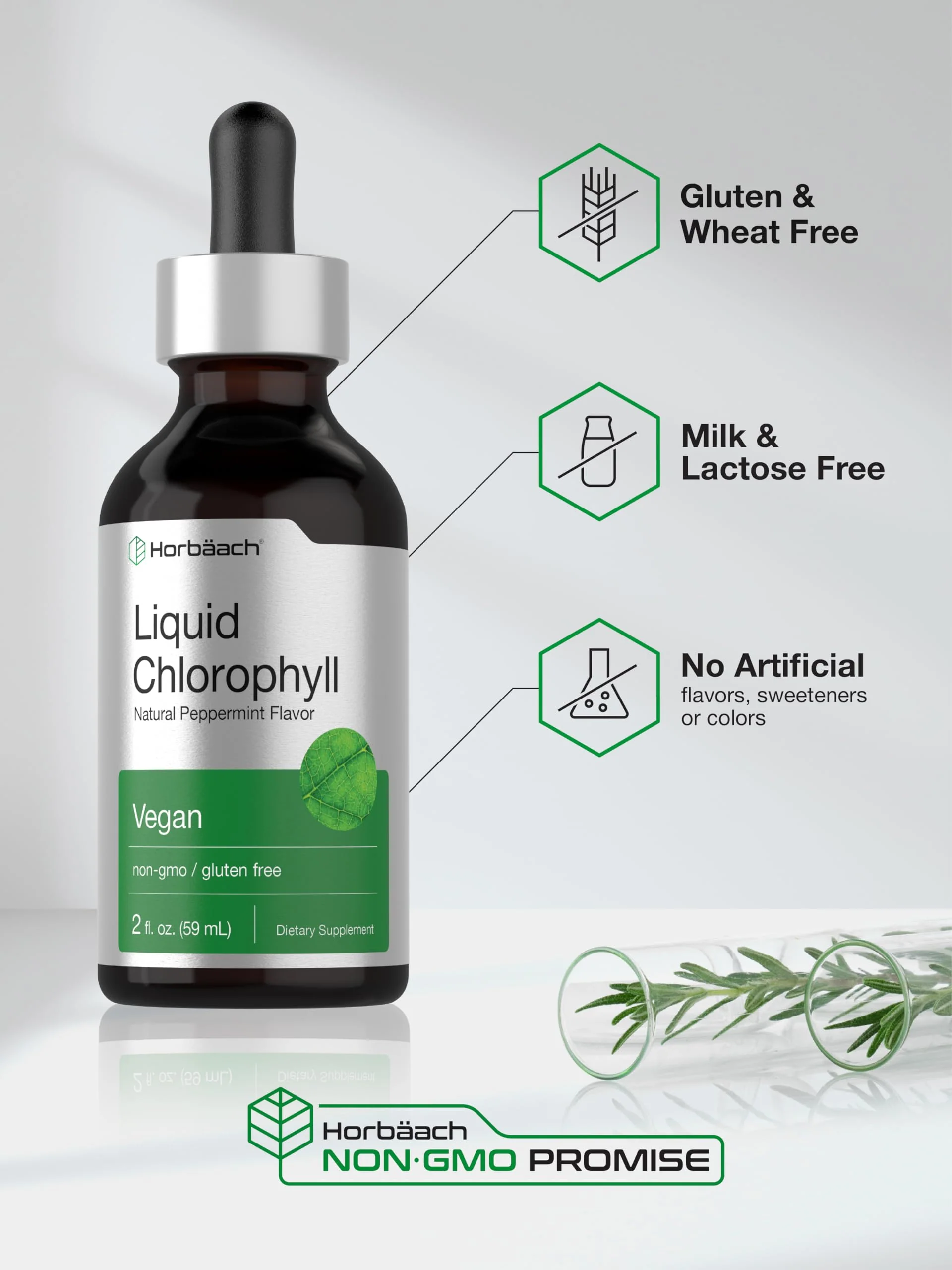 Horbäach Liquid Chlorophyll Drops | 2 oz | Vegan, Non-GMO, and Gluten Free Formula | Natural Peppermint Flavor - Image 4