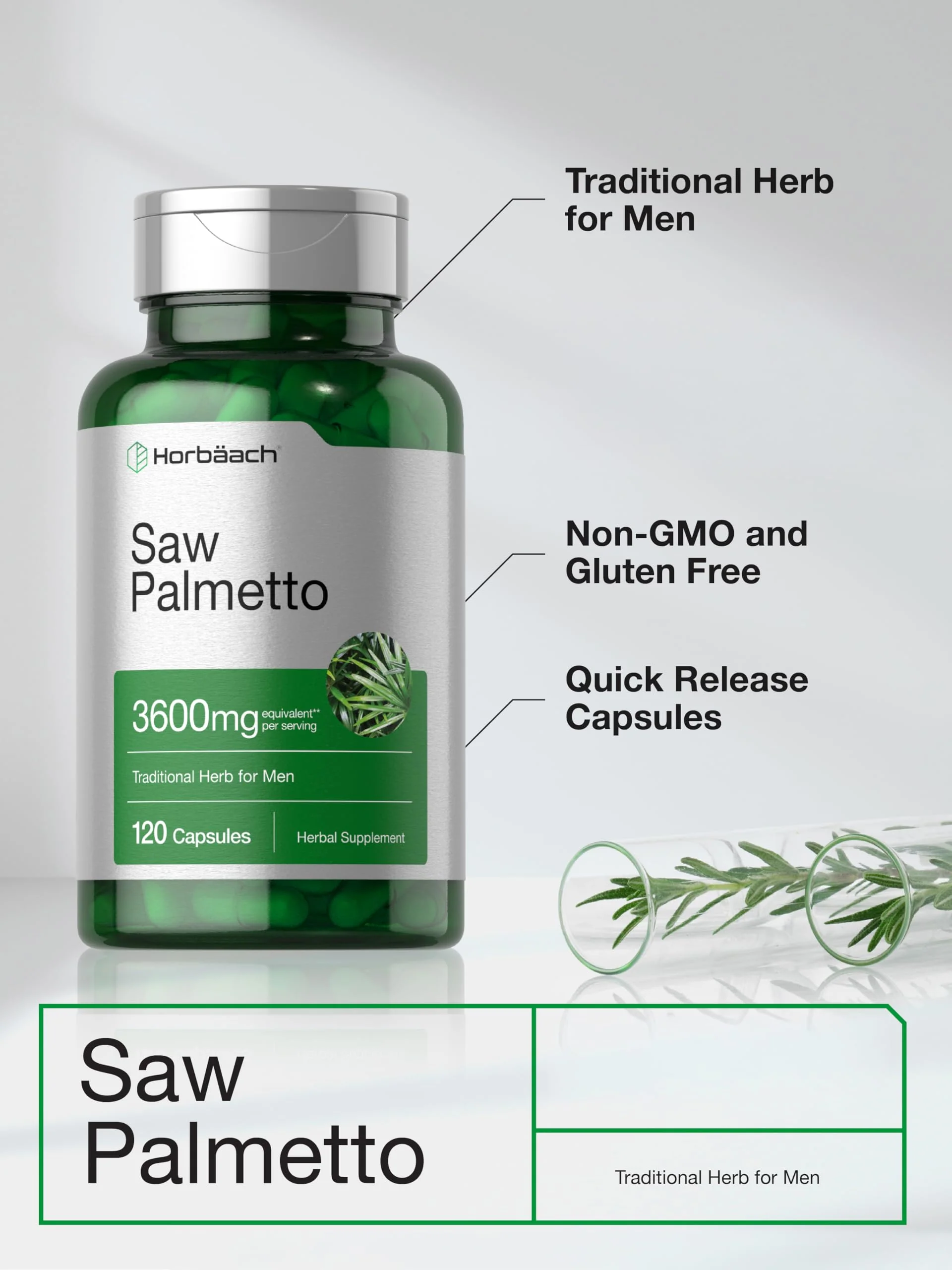 Horbäach Saw Palmetto Extract | 120 Capsules | Non-GMO and Gluten Free Formula | from Saw Palmetto Berries - Image 5