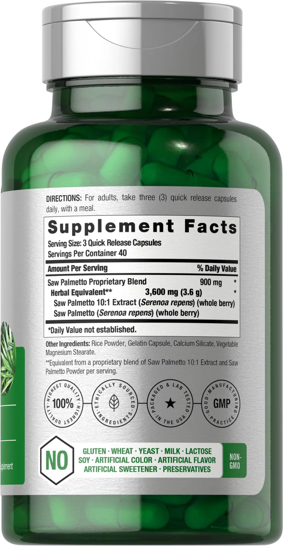 Horbäach Saw Palmetto Extract | 120 Capsules | Non-GMO and Gluten Free Formula | from Saw Palmetto Berries - Image 7