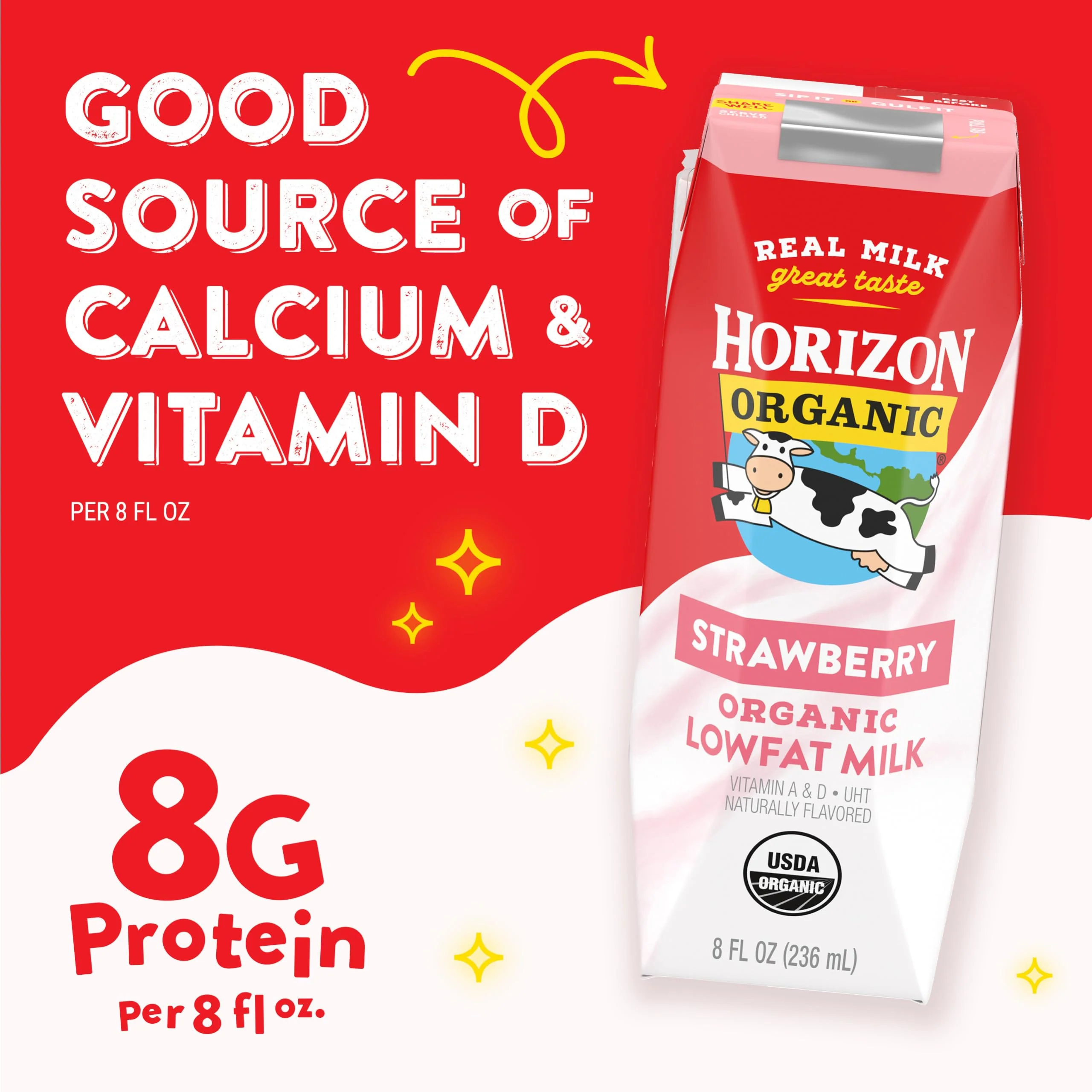 Horizon Organic Shelf Stable 1% Lowfat Strawberry Milk Boxes, 8 fl oz, 12 Count - 8g Protein per Serving, USDA Organic UHT from Pasture-Raised Cows, Ready to Drink for Lunchbox, Travel, or On-the-Go, No Refrigeration Needed - Image 6