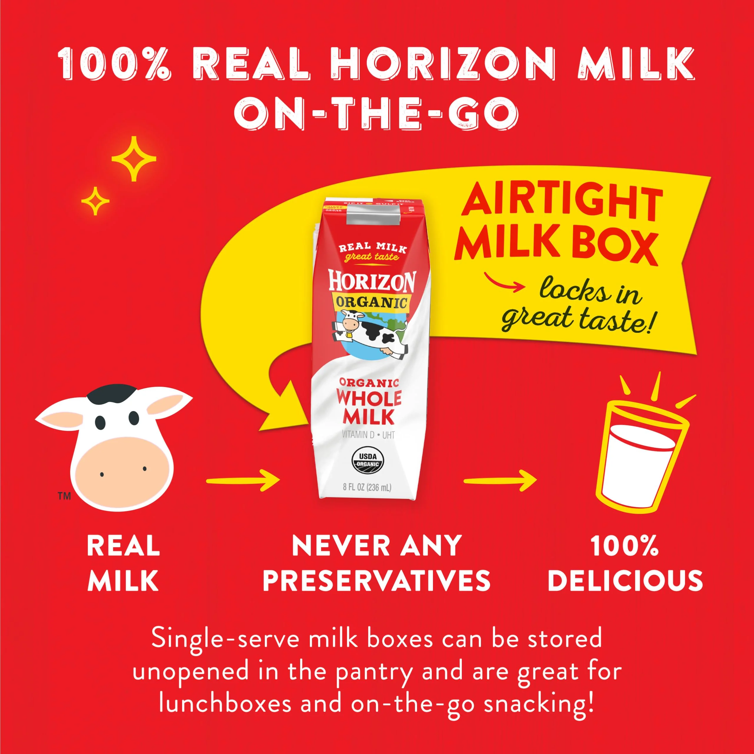 Horizon Organic Shelf Stable Whole Milk Boxes, 8 fl oz, 18 Count - 8g Protein per Serving, USDA Organic UHT from Pasture-Raised Cows, Ready to Drink for Lunchbox, Travel, or On-the-Go, No Refrigeration Needed - Image 5