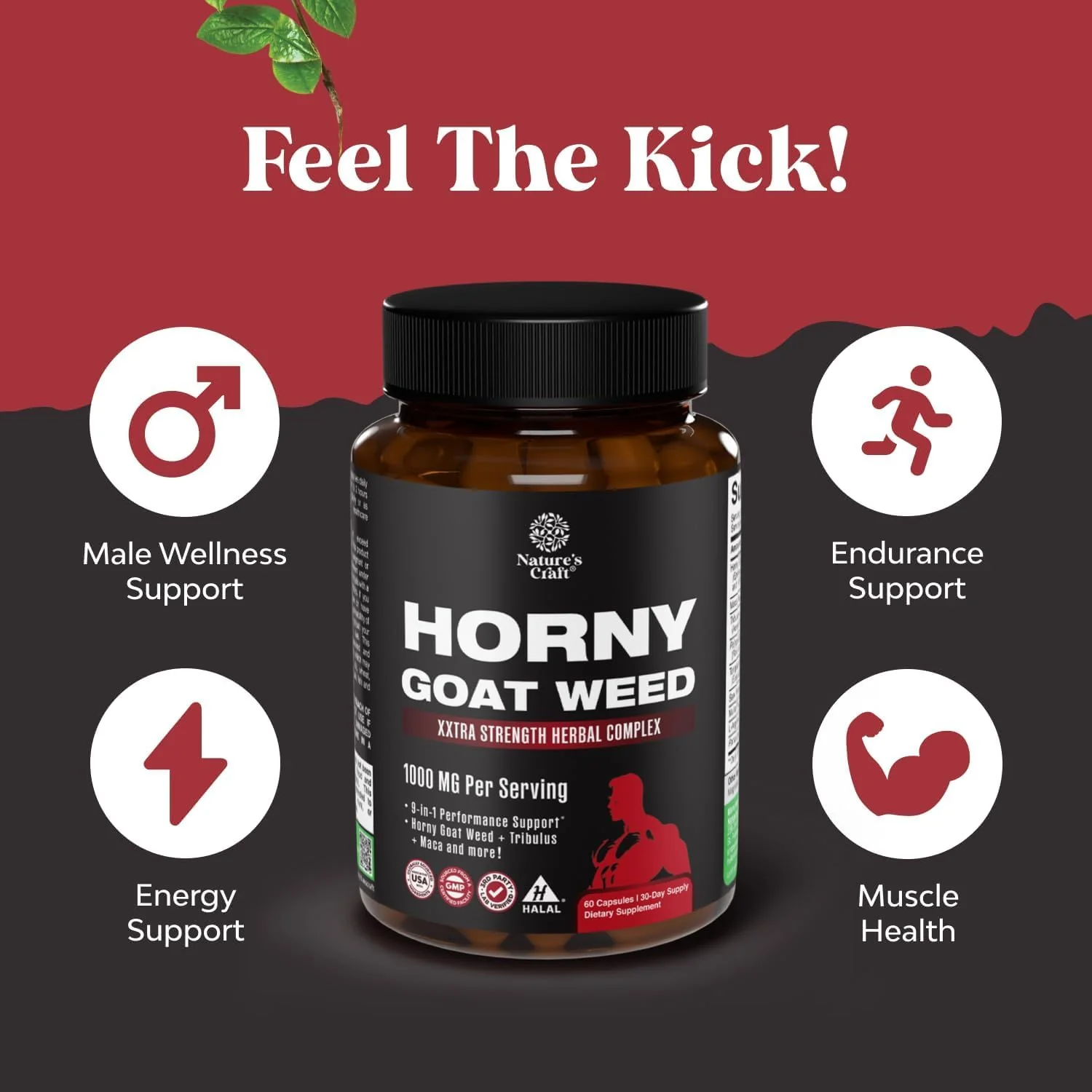 Horny Goat Weed for Men - Extra Strength Male Supplement with Black Maca Root, Tongkat Ali, Saw Palmetto & Panax Ginseng Extract for Stamina & Energy - 60 Count - Image 7