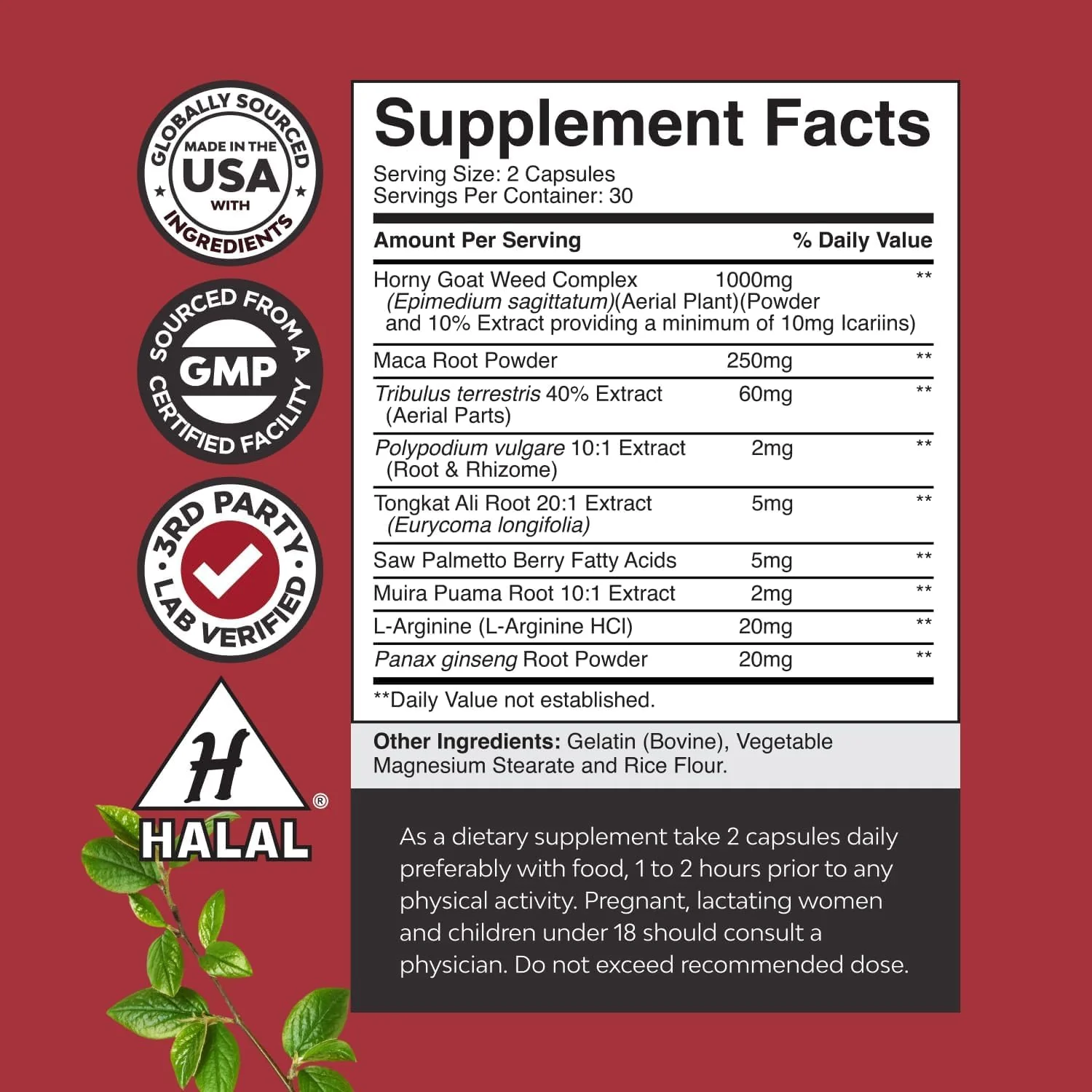Horny Goat Weed for Men - Extra Strength Male Supplement with Black Maca Root, Tongkat Ali, Saw Palmetto & Panax Ginseng Extract for Stamina & Energy - 60 Count - Image 8