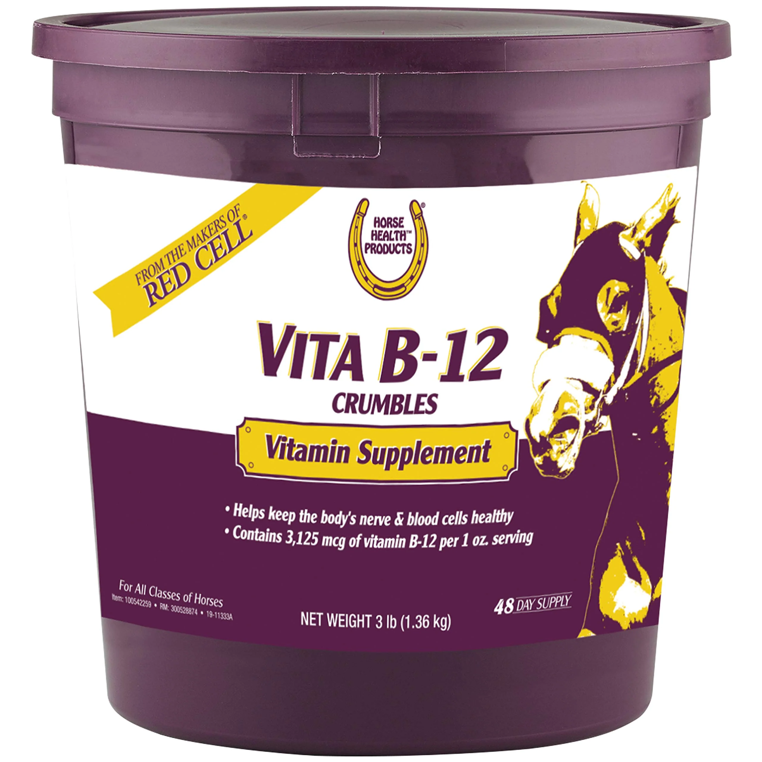 Horse Health Vita B-12 Crumbles Supplement for Horses, Supports red Blood Cell Production for Peak Performance, 3 pounds, 48 Day Supply