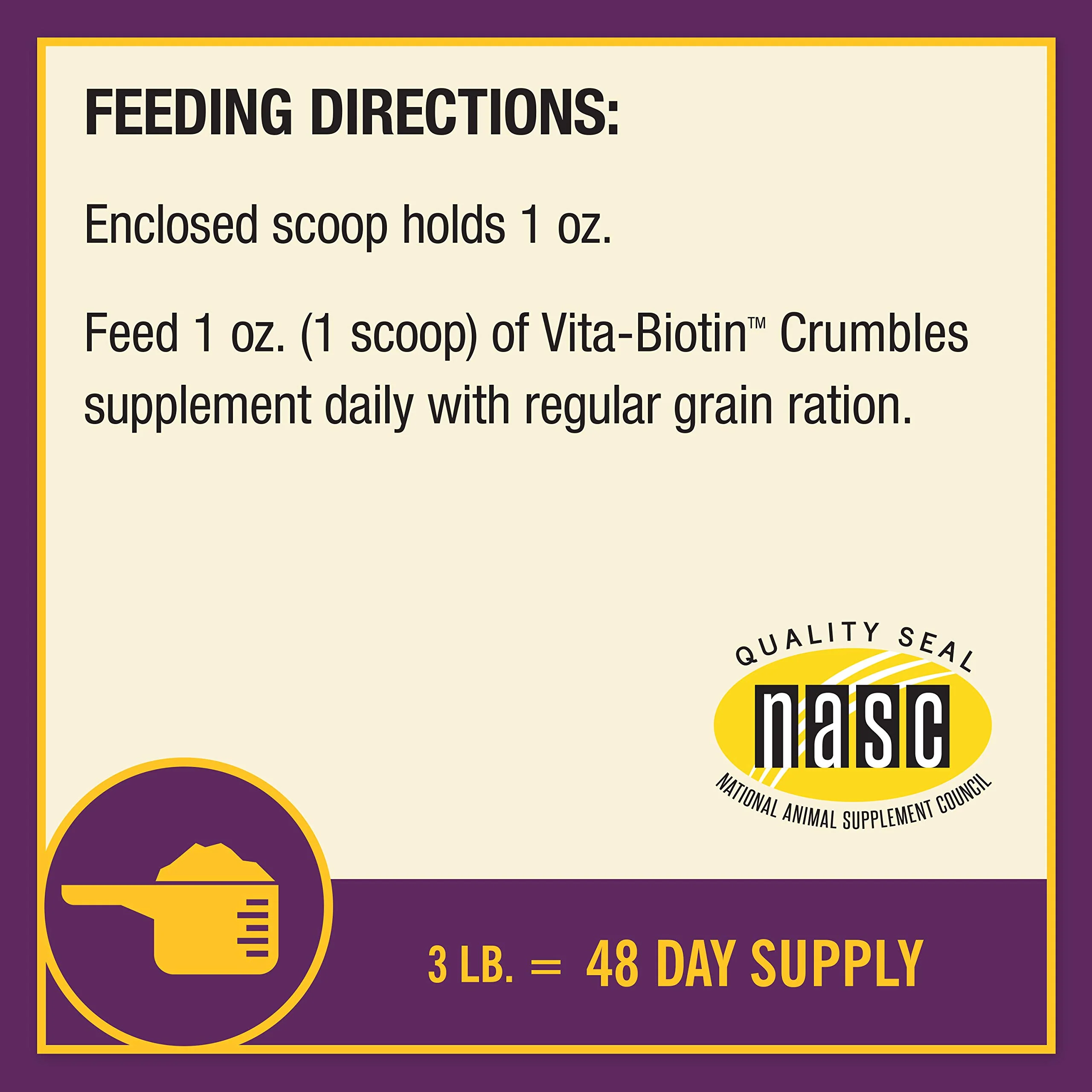 Horse Health Vita Biotin Crumbles Horse Hoof Supplement, Biotin Supplement Supports Healthy Hoof Growth, Strong Walls, Prevents Cracks & Chipping, 3 lbs, 48-Day Supply - Image 2