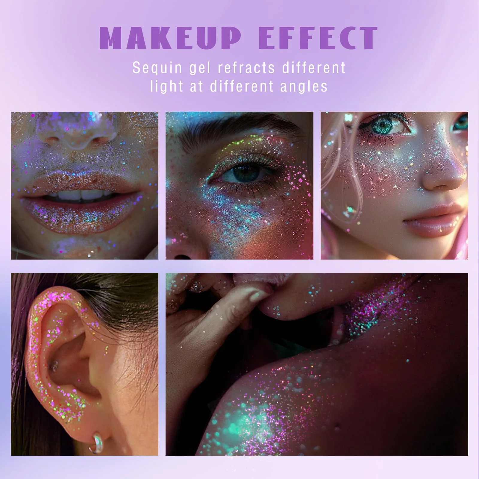 HOSAILY Roll-on Holographic Body Glitter Gel for Face Hair, Chameleon Color Changing Glitter Gel Under Light, Chunky Mermaid Sequins Festival Party Rave Accessories Shimmer Makeup (Sparkling Pink) - Image 3