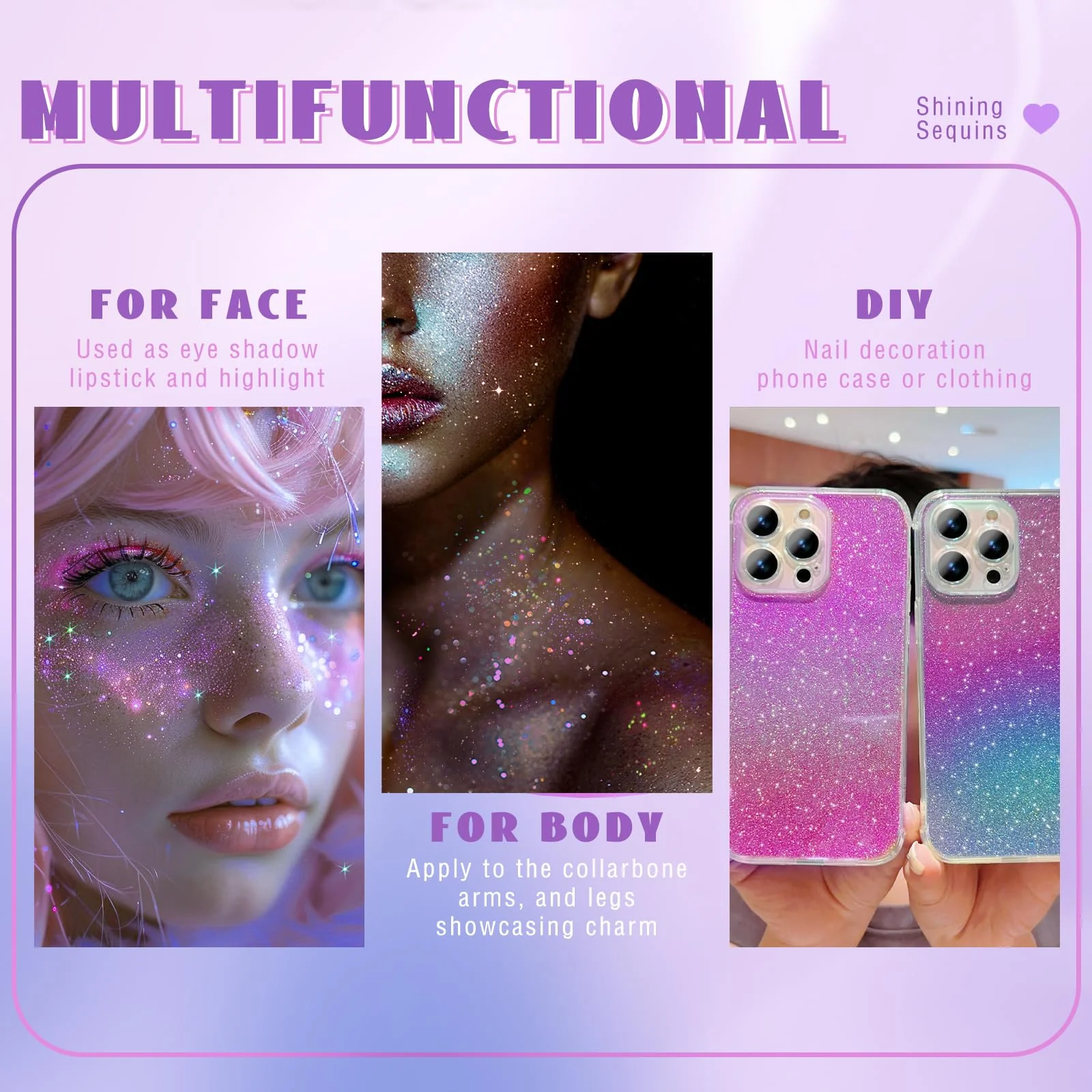 HOSAILY Roll-on Holographic Body Glitter Gel for Face Hair, Chameleon Color Changing Glitter Gel Under Light, Chunky Mermaid Sequins Festival Party Rave Accessories Shimmer Makeup (Sparkling Pink) - Image 4
