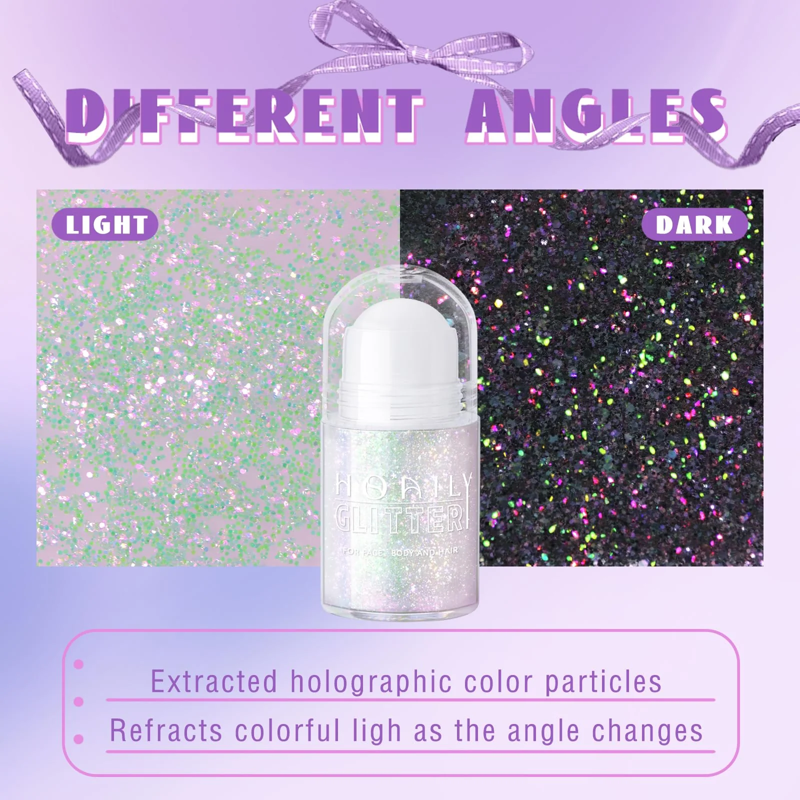 HOSAILY Roll-on Holographic Body Glitter Gel for Face Hair, Chameleon Color Changing Glitter Gel Under Light, Chunky Mermaid Sequins Festival Party Rave Accessories Shimmer Makeup (Sparkling Pink) - Image 5