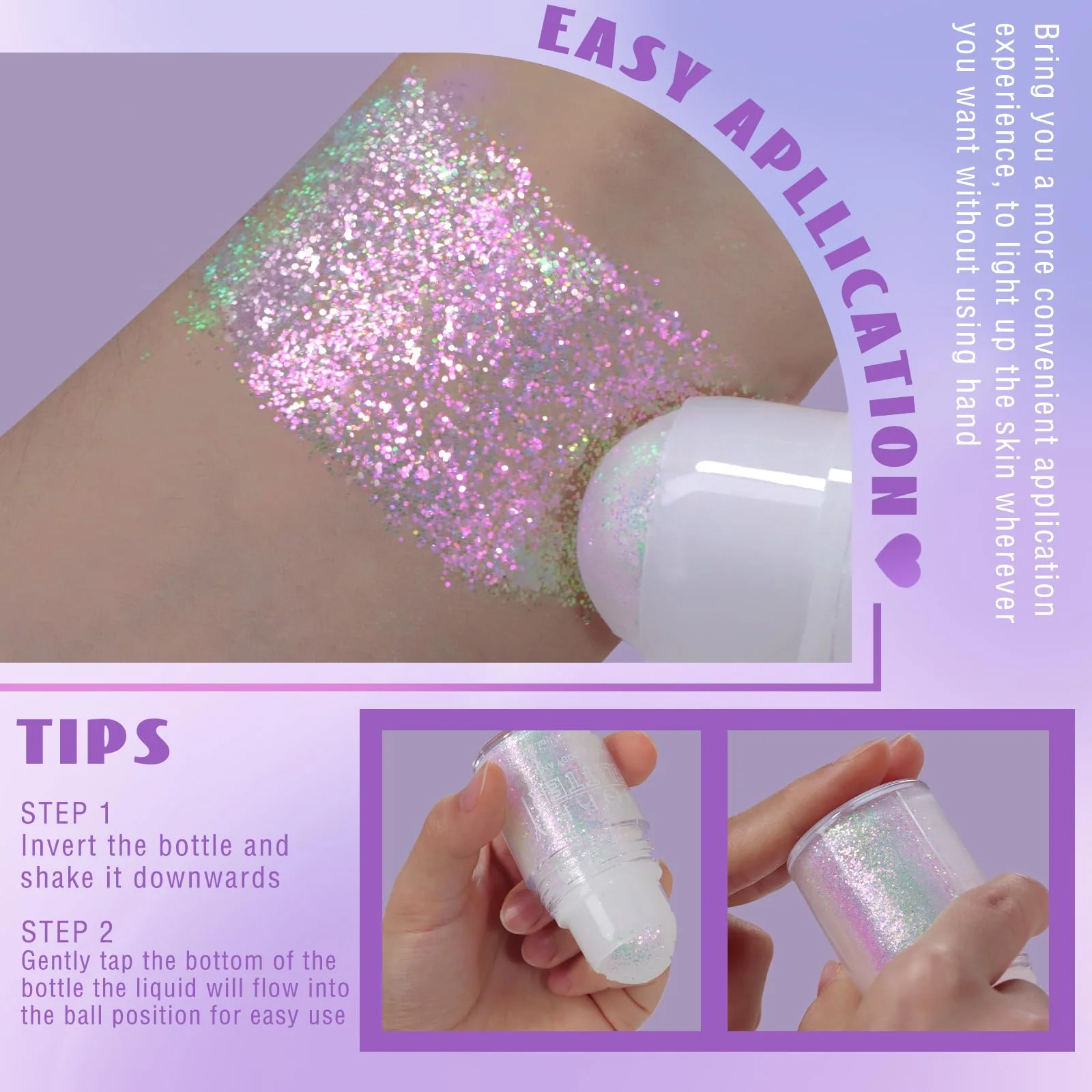 HOSAILY Roll-on Holographic Body Glitter Gel for Face Hair, Chameleon Color Changing Glitter Gel Under Light, Chunky Mermaid Sequins Festival Party Rave Accessories Shimmer Makeup (Sparkling Pink) - Image 6