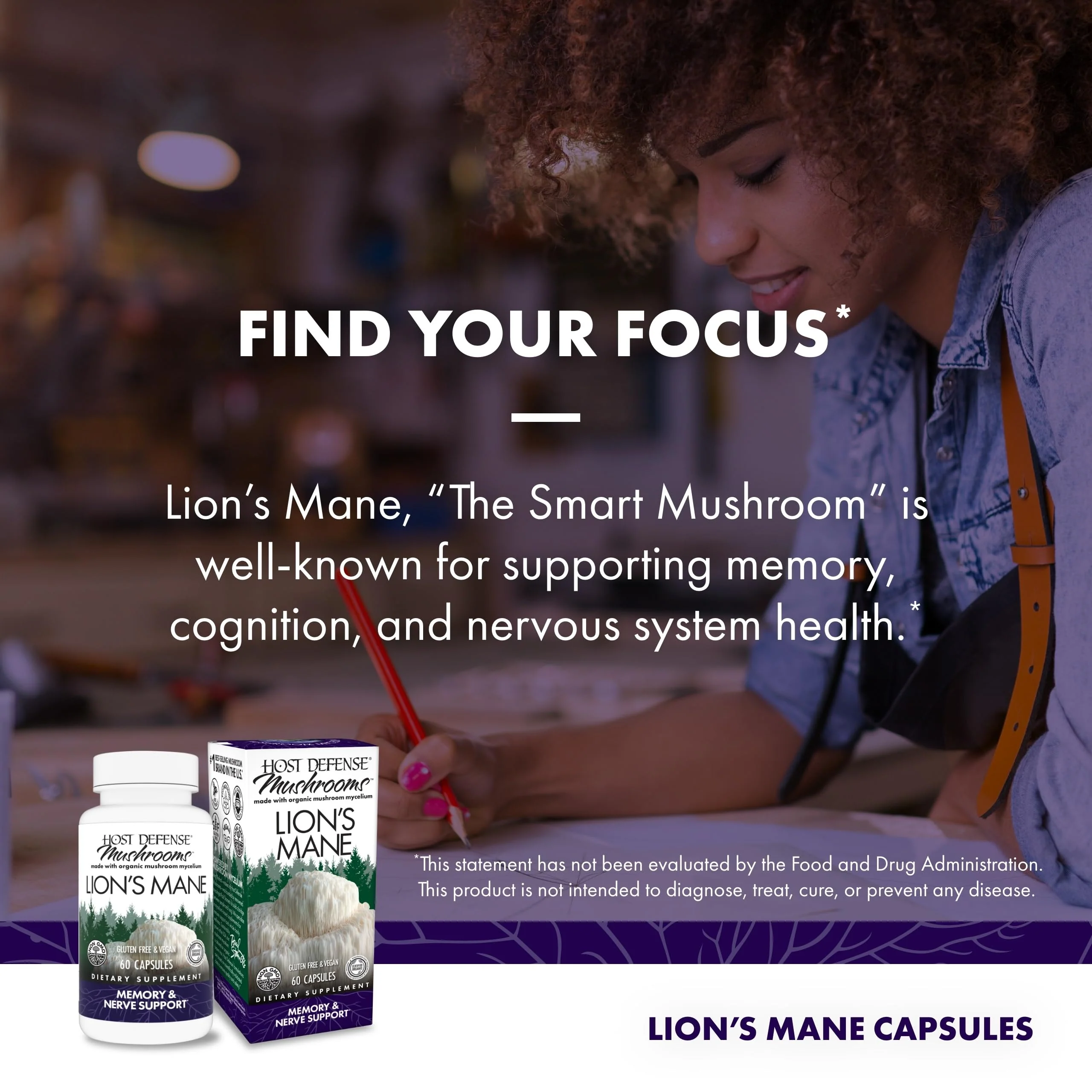 Host Defense Mushrooms Lion's Mane - Supplement Capsules for Brain Health Support - Mushroom Support for Focus & Memory Function - Immune & Nervous System Supplement - 60 Capsules - Image 6