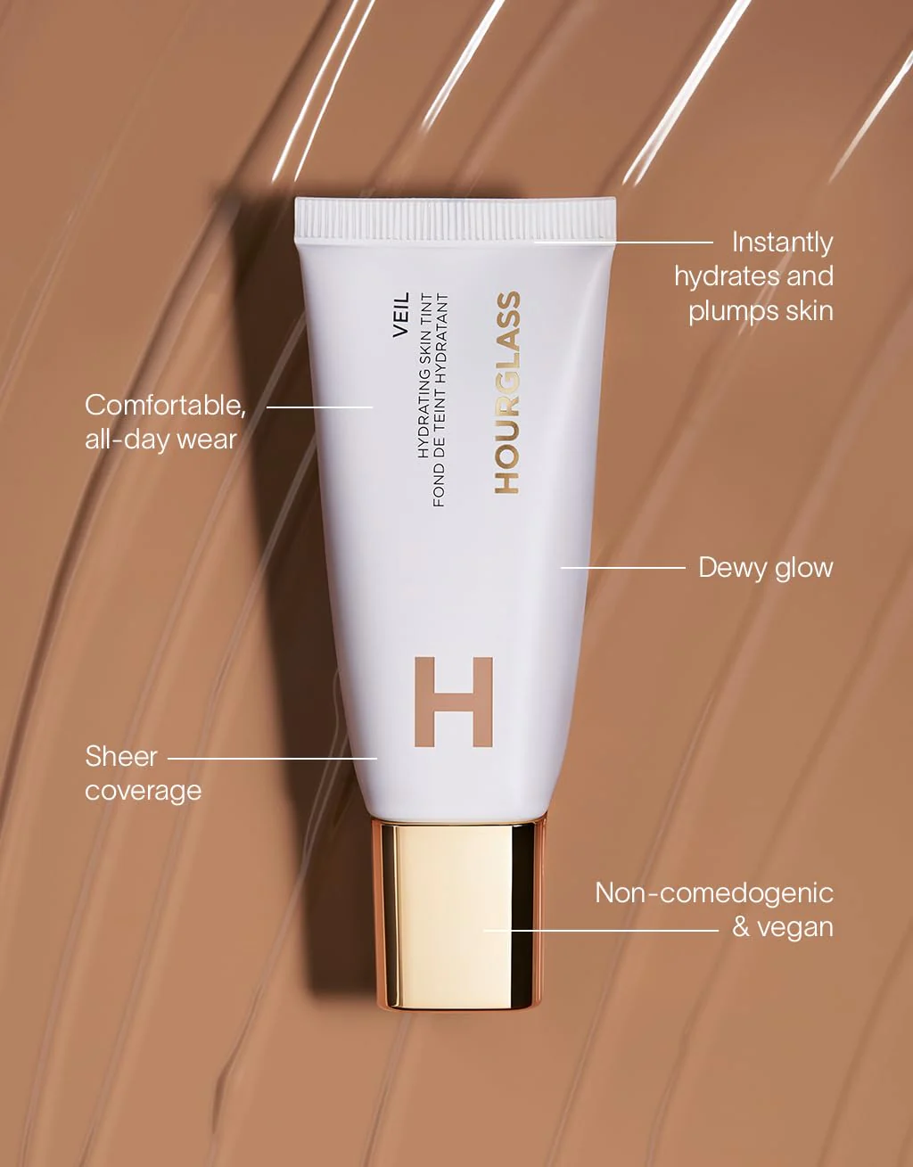 Hourglass Veil Hydrating Skin Tint, Dewy Tinted Moisturizer, Makeup and Skincare Benefits, Lightweight, Buildable Coverage, Vegan, Cruelty-Free Hourglass Skin Tint for Radiant, Natural Glow - Image 2