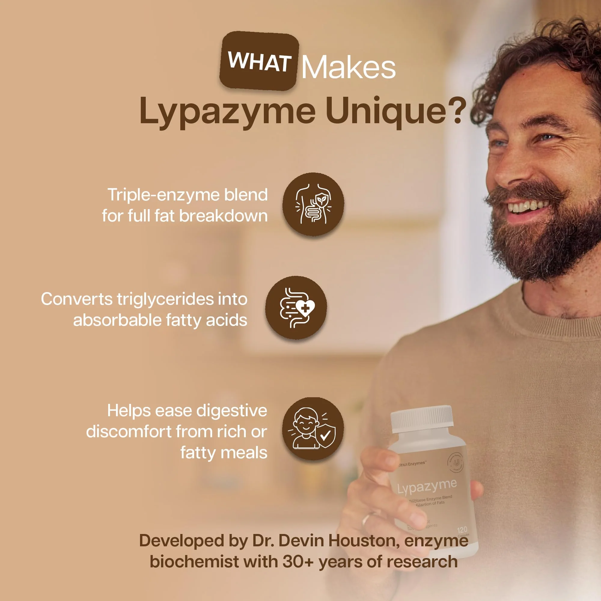 Houston Enzymes – Lypazyme Lipase Digestive Enzymes for Women and Men –120 Capsules – 3 Enzyme Blend for Complete Breakdown of Triglyceride Fats, Enzyme for Digestion of High-Fat Meals & Fish Oil - Image 8
