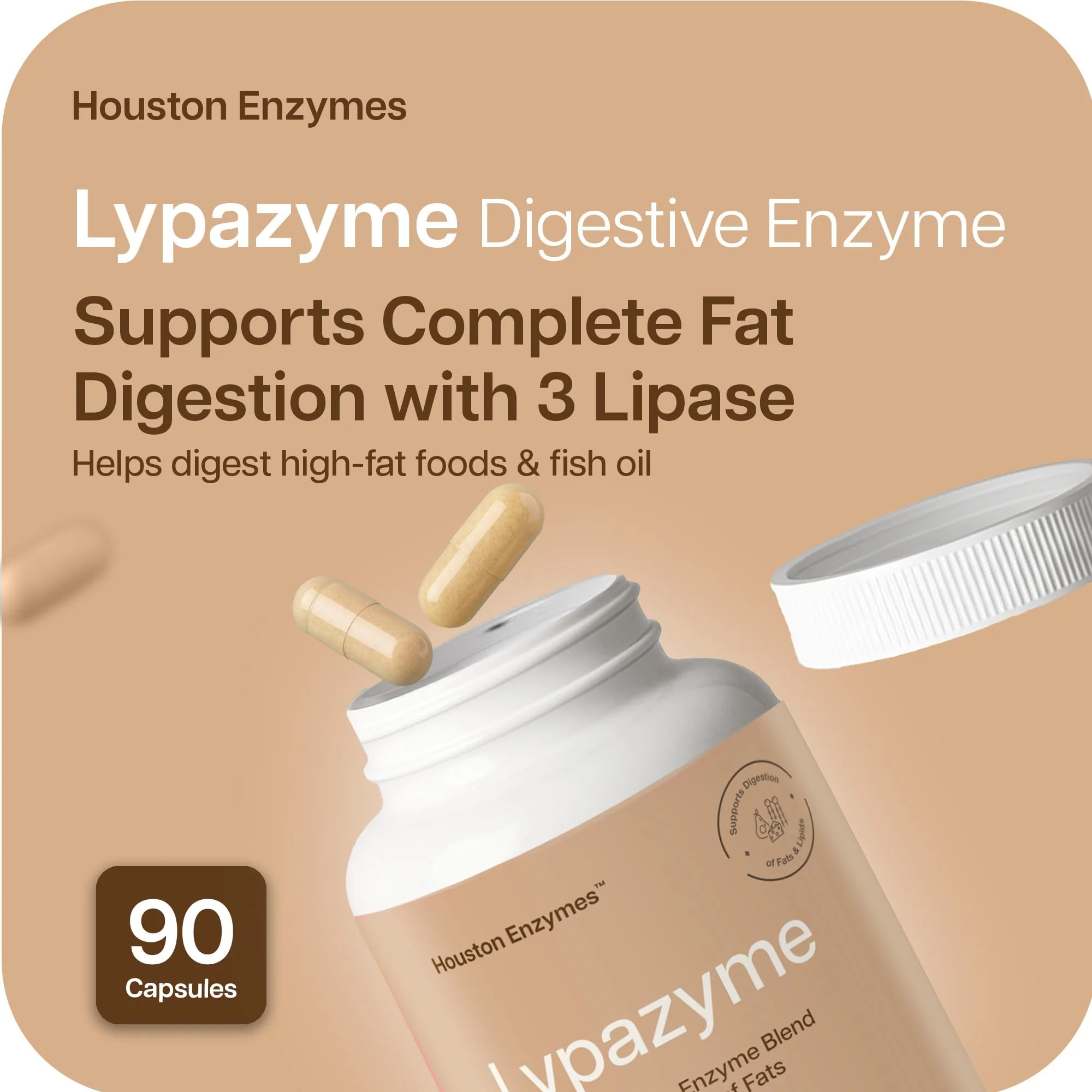 Houston Enzymes – Lypazyme Lipase Digestive Enzymes for Women and Men –120 Capsules – 3 Enzyme Blend for Complete Breakdown of Triglyceride Fats, Enzyme for Digestion of High-Fat Meals & Fish Oil - Image 9