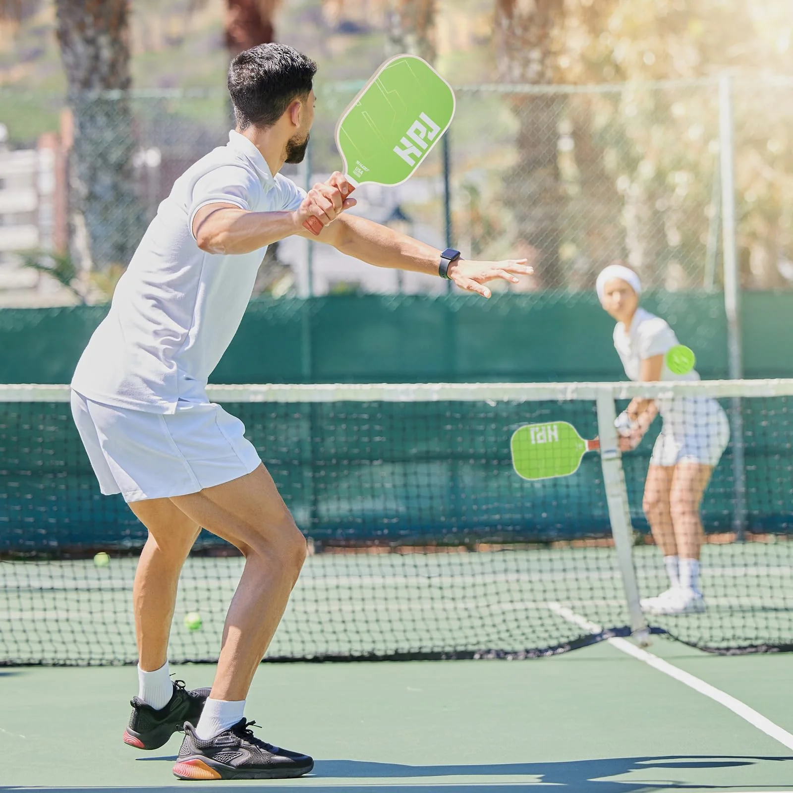 HUDEF Pickleball Paddles, USAPA Approved Pickle Ball Paddles Set of 2, Graphite and Fiberglass Pickleball Paddles, Polypropylene Honeycomb Core Paddle Rackets, 4 Outdoor Balls and Carry Bag Green - Image 2
