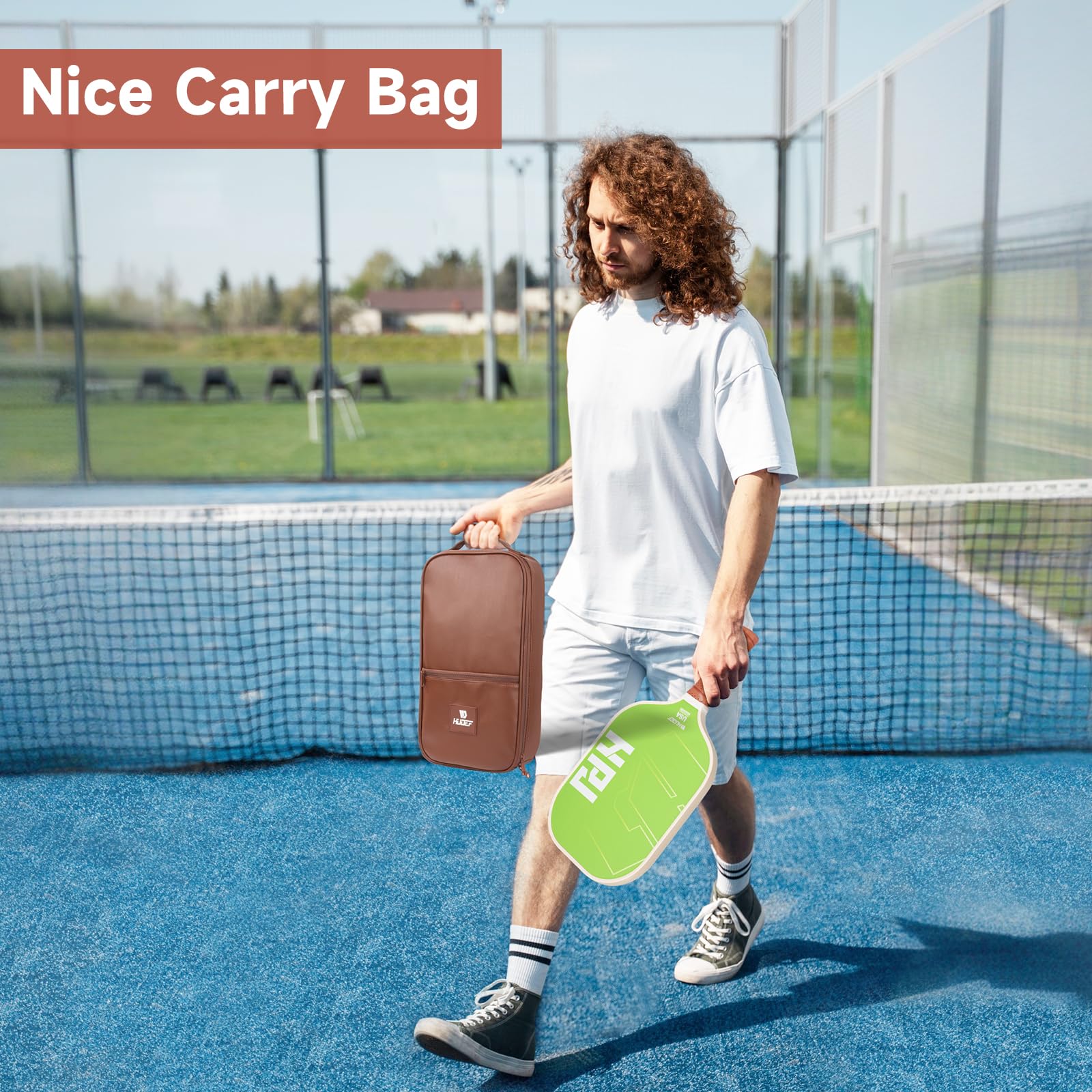 HUDEF Pickleball Paddles, USAPA Approved Pickle Ball Paddles Set of 2, Graphite and Fiberglass Pickleball Paddles, Polypropylene Honeycomb Core Paddle Rackets, 4 Outdoor Balls and Carry Bag Green - Image 3
