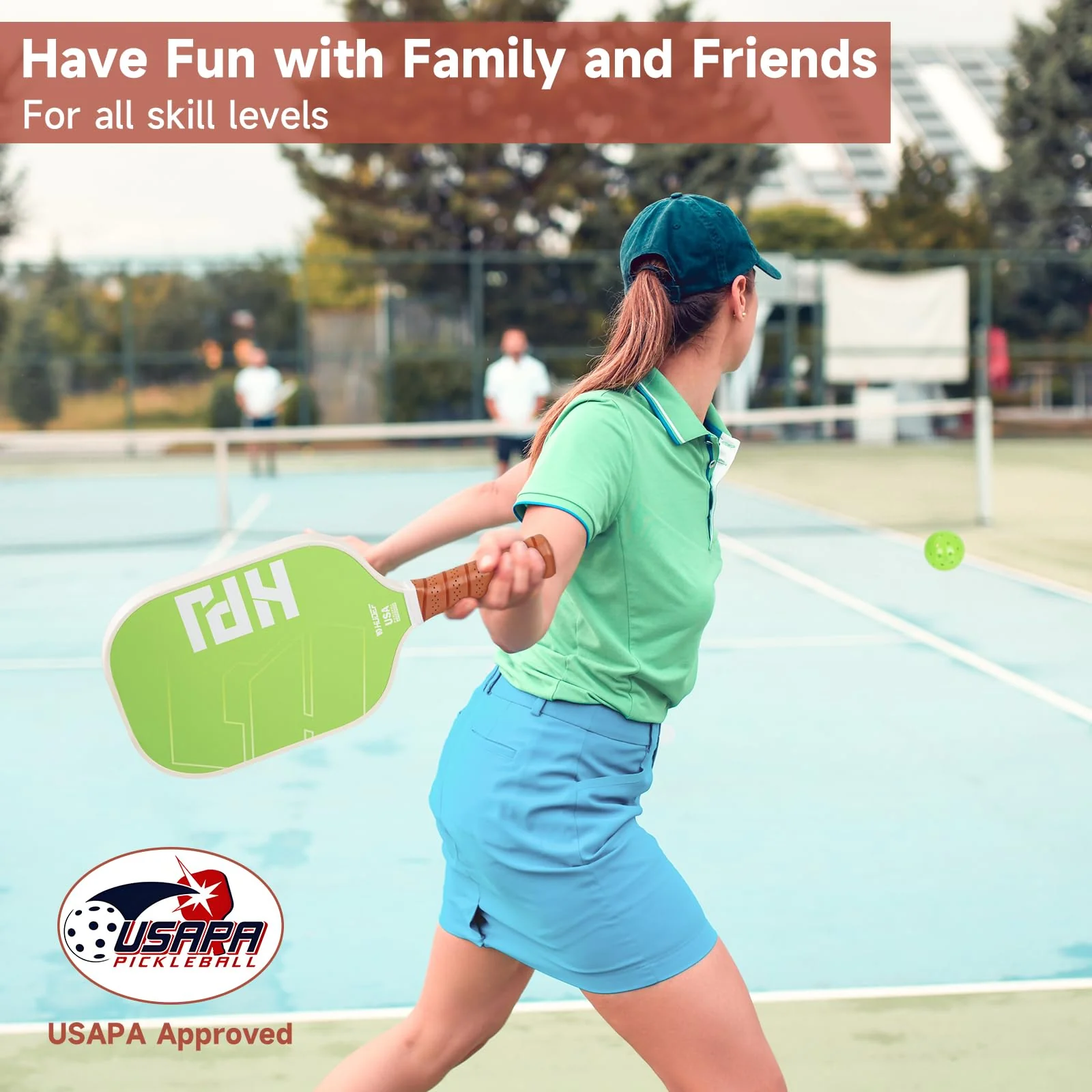 HUDEF Pickleball Paddles, USAPA Approved Pickle Ball Paddles Set of 2, Graphite and Fiberglass Pickleball Paddles, Polypropylene Honeycomb Core Paddle Rackets, 4 Outdoor Balls and Carry Bag Green - Image 4