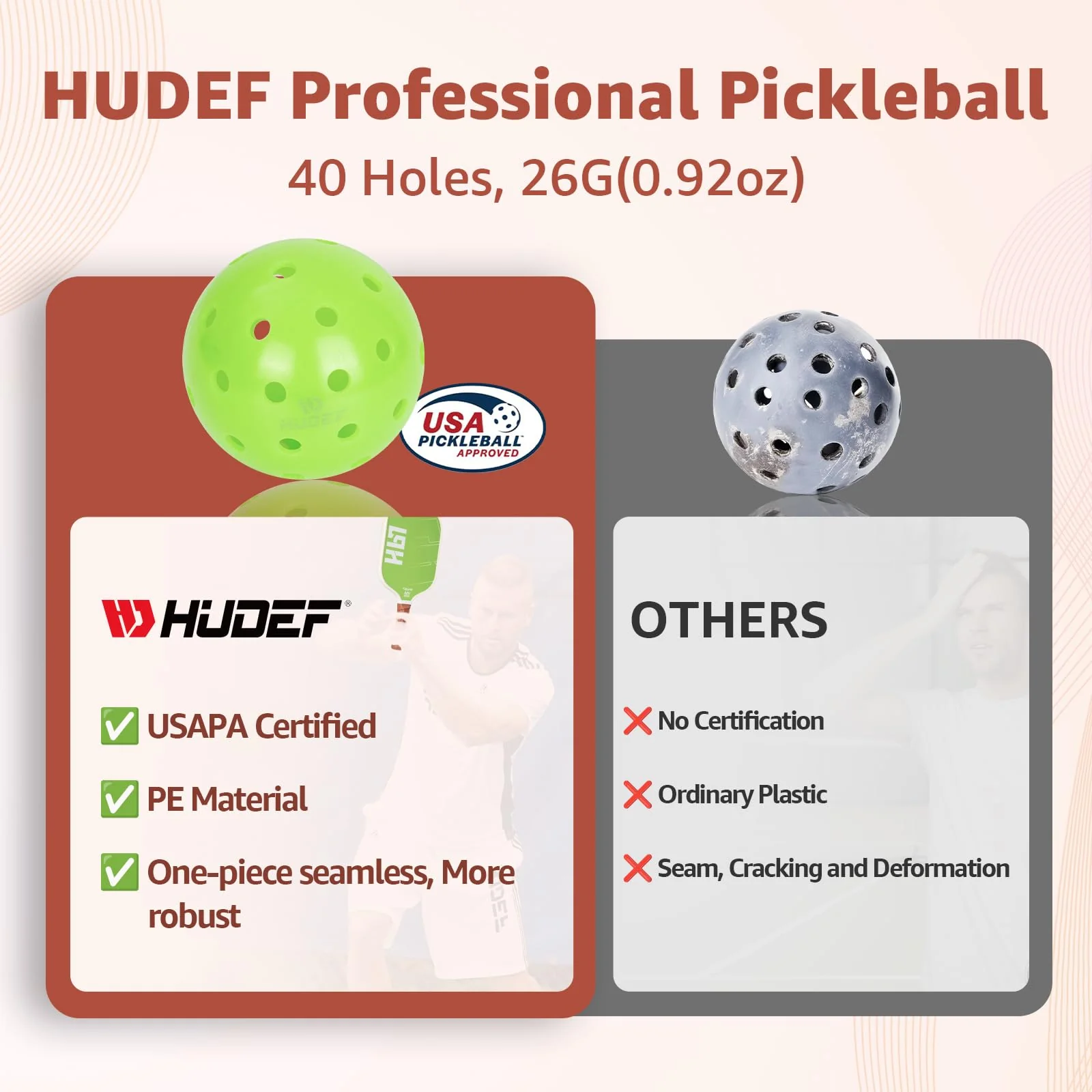 HUDEF Pickleball Paddles, USAPA Approved Pickle Ball Paddles Set of 2, Graphite and Fiberglass Pickleball Paddles, Polypropylene Honeycomb Core Paddle Rackets, 4 Outdoor Balls and Carry Bag Green - Image 7