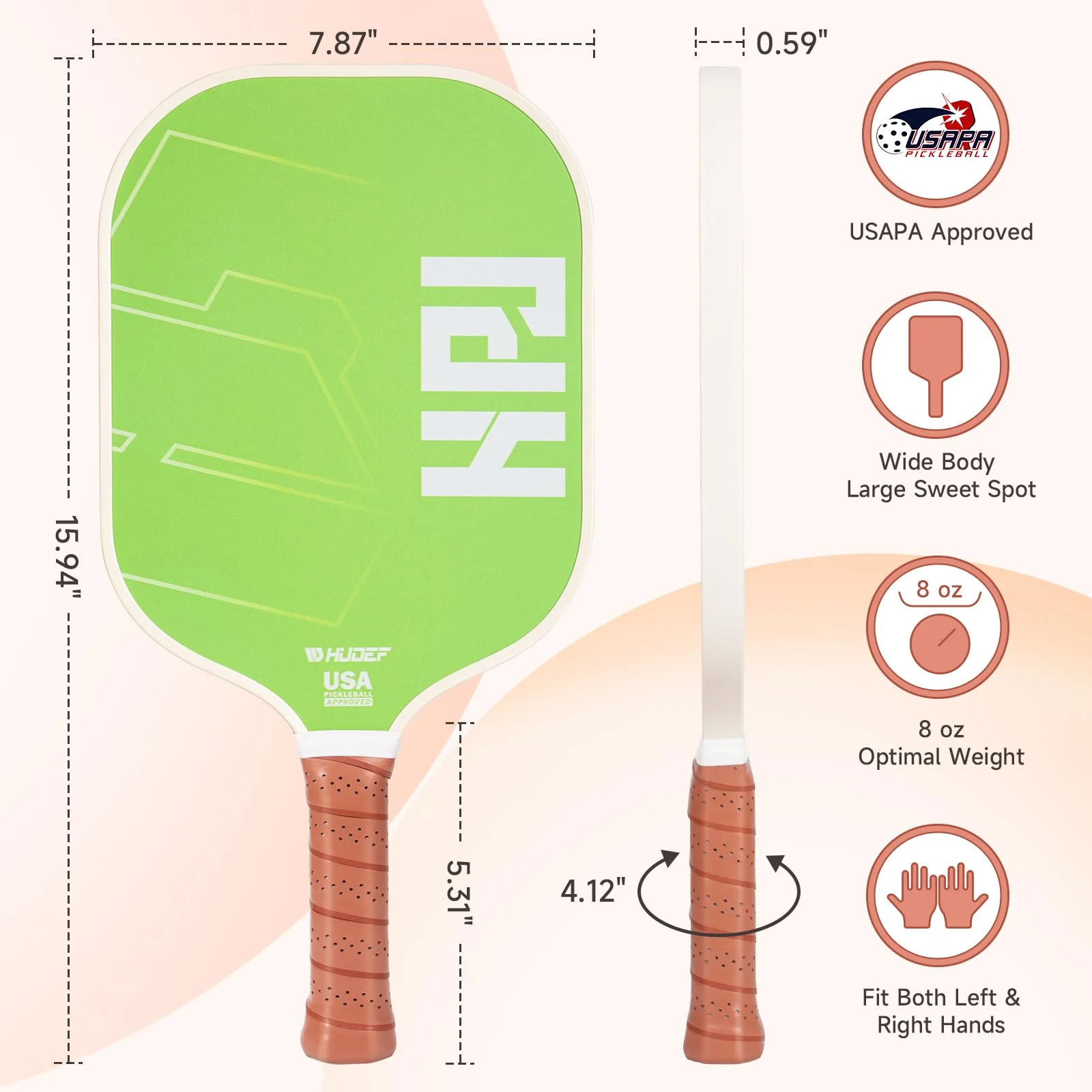 HUDEF Pickleball Paddles, USAPA Approved Pickle Ball Paddles Set of 2, Graphite and Fiberglass Pickleball Paddles, Polypropylene Honeycomb Core Paddle Rackets, 4 Outdoor Balls and Carry Bag Green - Image 9