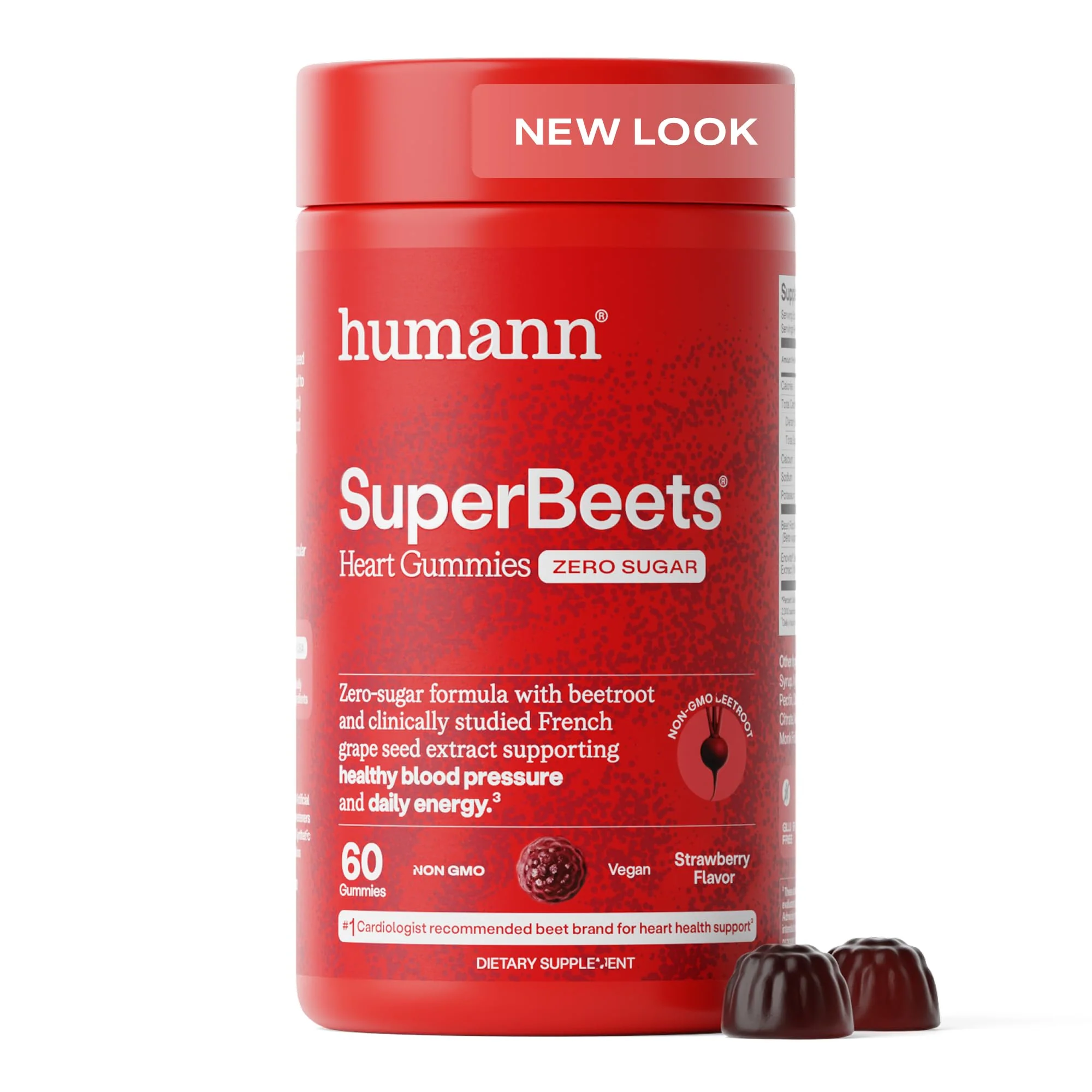 Humann SuperBeets Heart Gummies Zero Sugar - Beet Gummy with Energy Support, Grape Seed Extract & Beetroot Powder - 60 Count