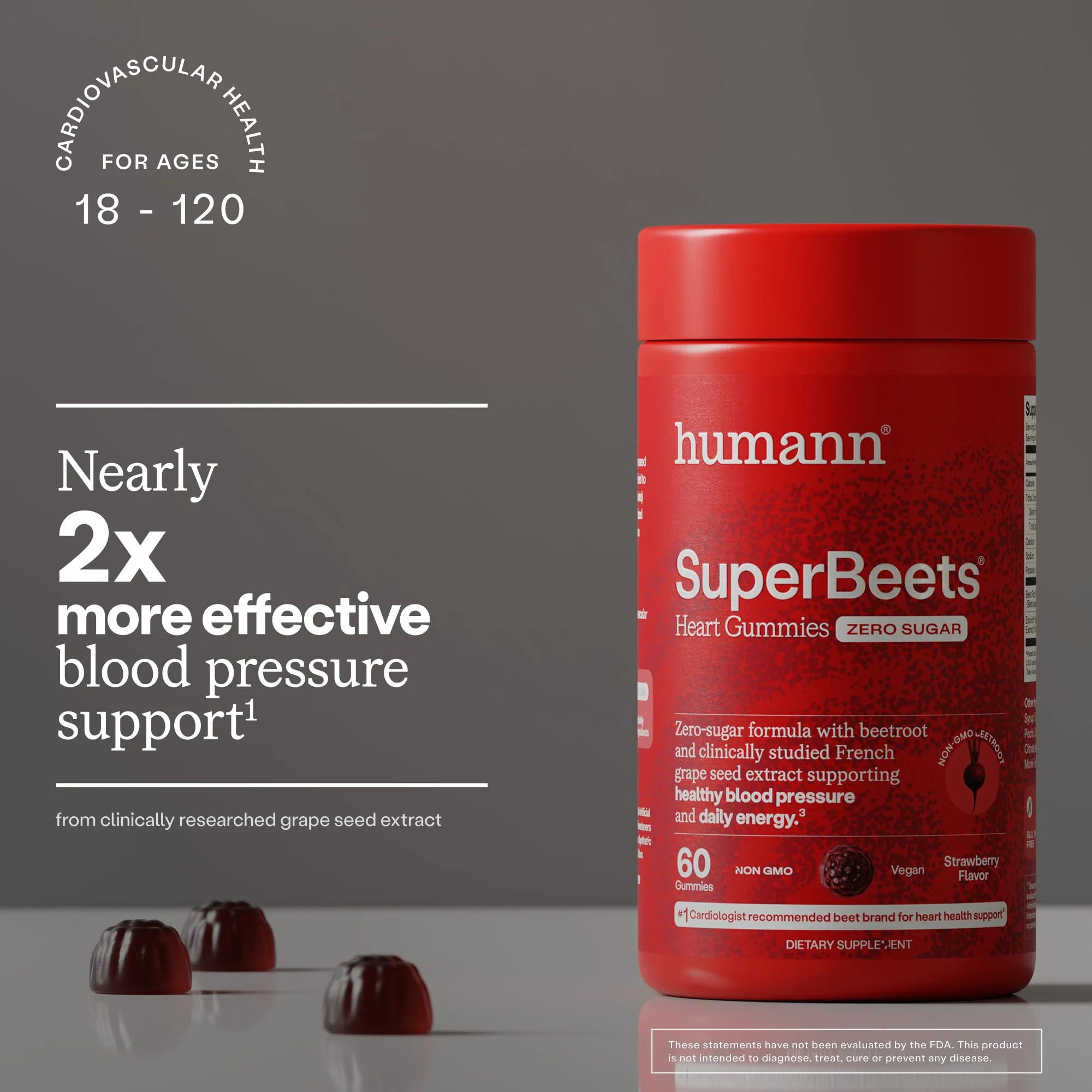 Humann SuperBeets Heart Gummies Zero Sugar - Beet Gummy with Energy Support, Grape Seed Extract & Beetroot Powder - 60 Count - Image 6