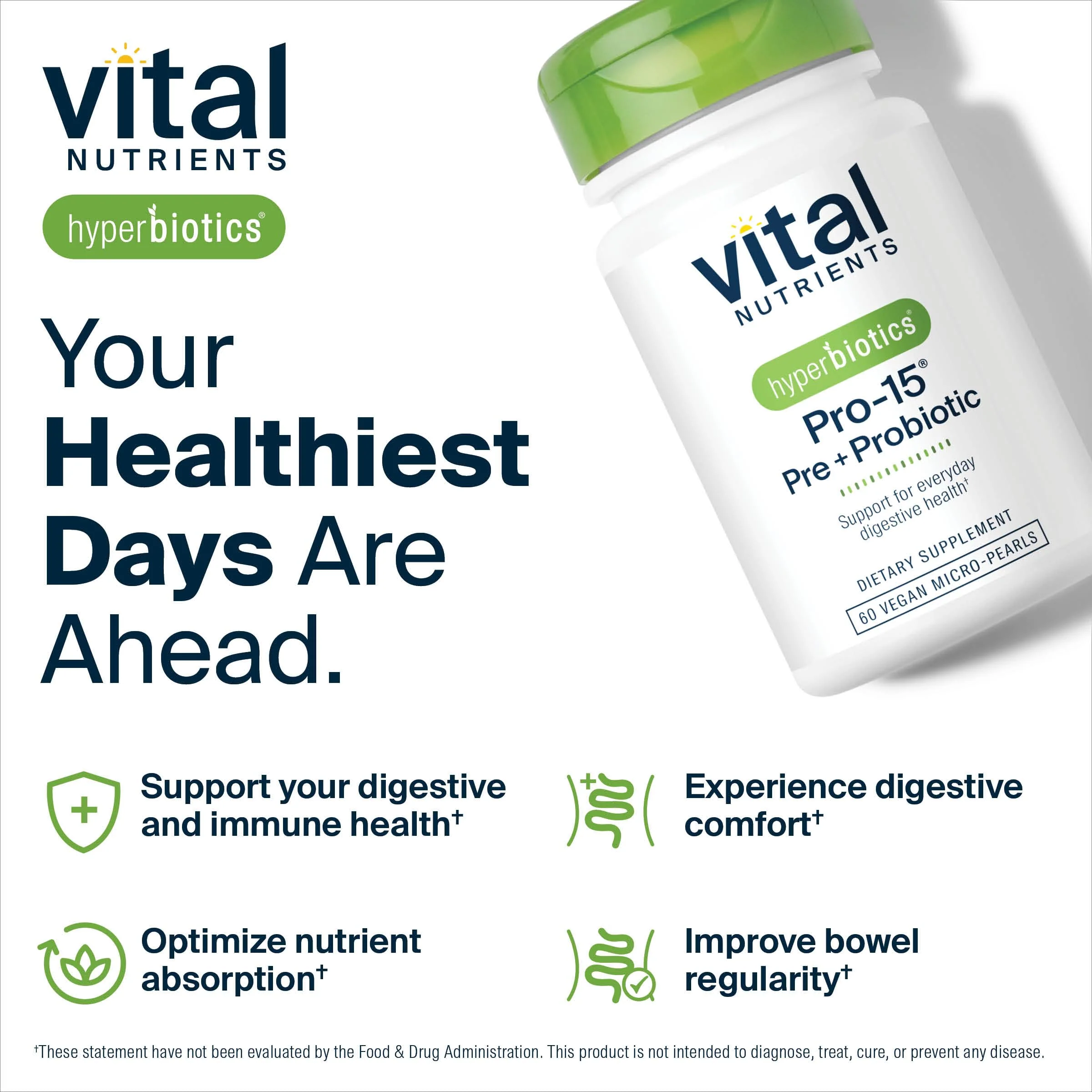 Hyperbiotics Vital Nutrients Pro-15 Prebiotics and Probiotics for Women and Men | 15 Science Backed Strains | Supports Occasional Constipation, Diarrhea, Gas & Bloating | 60 Vegan Time Release Pearls - Image 4