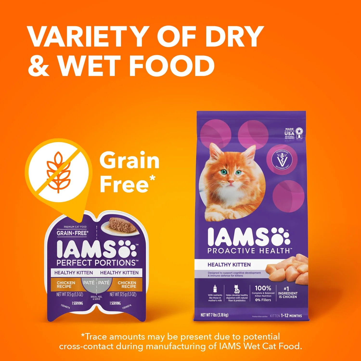 IAMS Perfect Portions Healthy Kitten Grain Free Wet Cat Food, Wet Cat Food Pate Recipe, Chicken Recipe, 2.6 oz. (24 Twin Packs) - Image 3