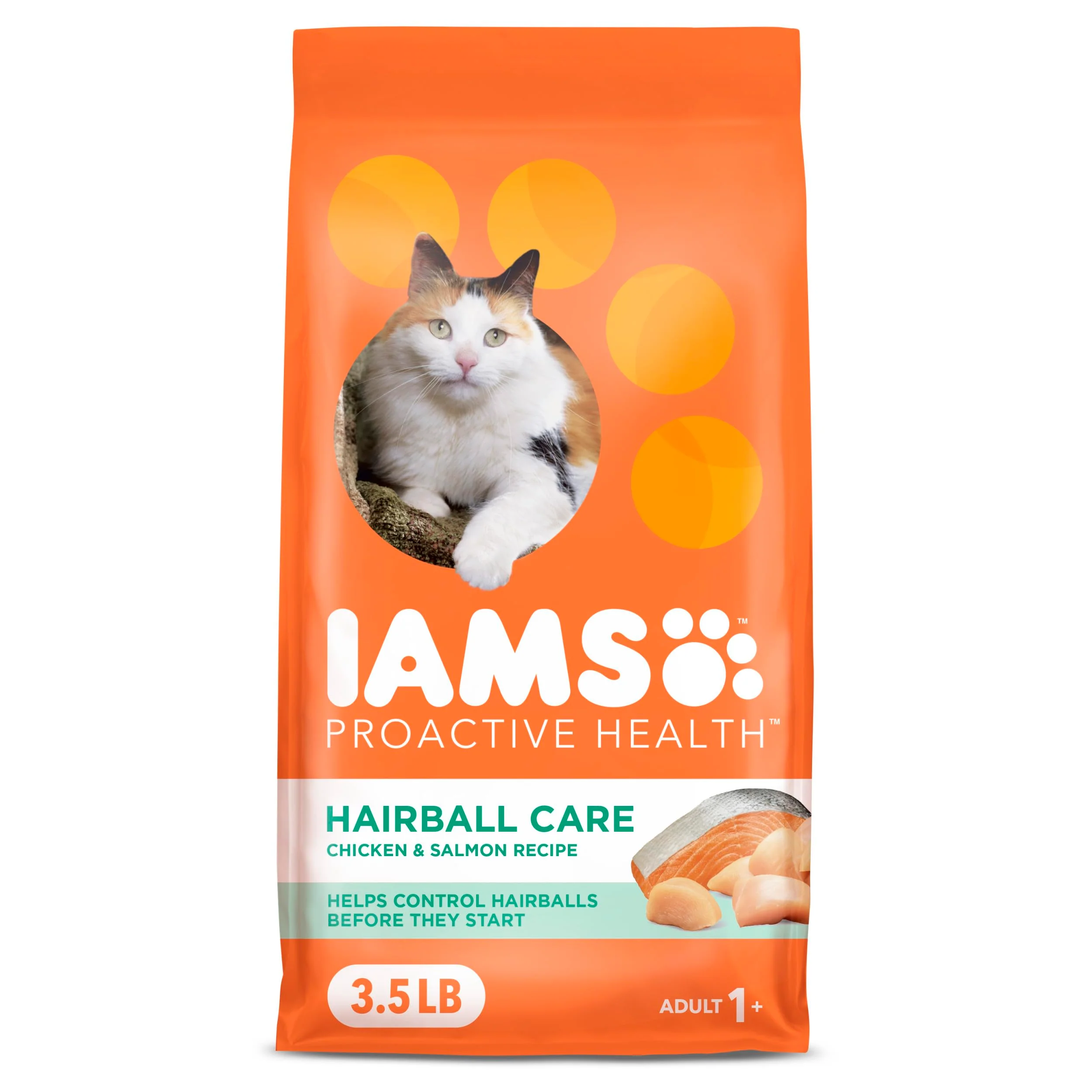 IAMS Proactive Health Dry Cat Food Hairball Care, Adult Cat Food, with Real Chicken and Salmon, 3.5 lb. Bag