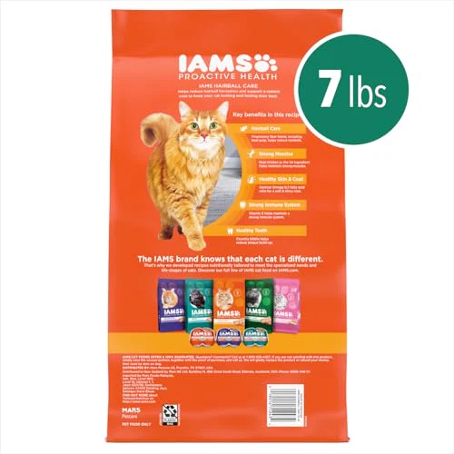 IAMS Proactive Health Dry Cat Food Hairball Care, Adult Cat Food, with Real Chicken and Salmon, 7 lb. Bag - Image 13