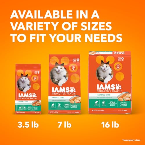 IAMS Proactive Health Dry Cat Food Hairball Care, Adult Cat Food, with Real Chicken and Salmon, 7 lb. Bag - Image 3