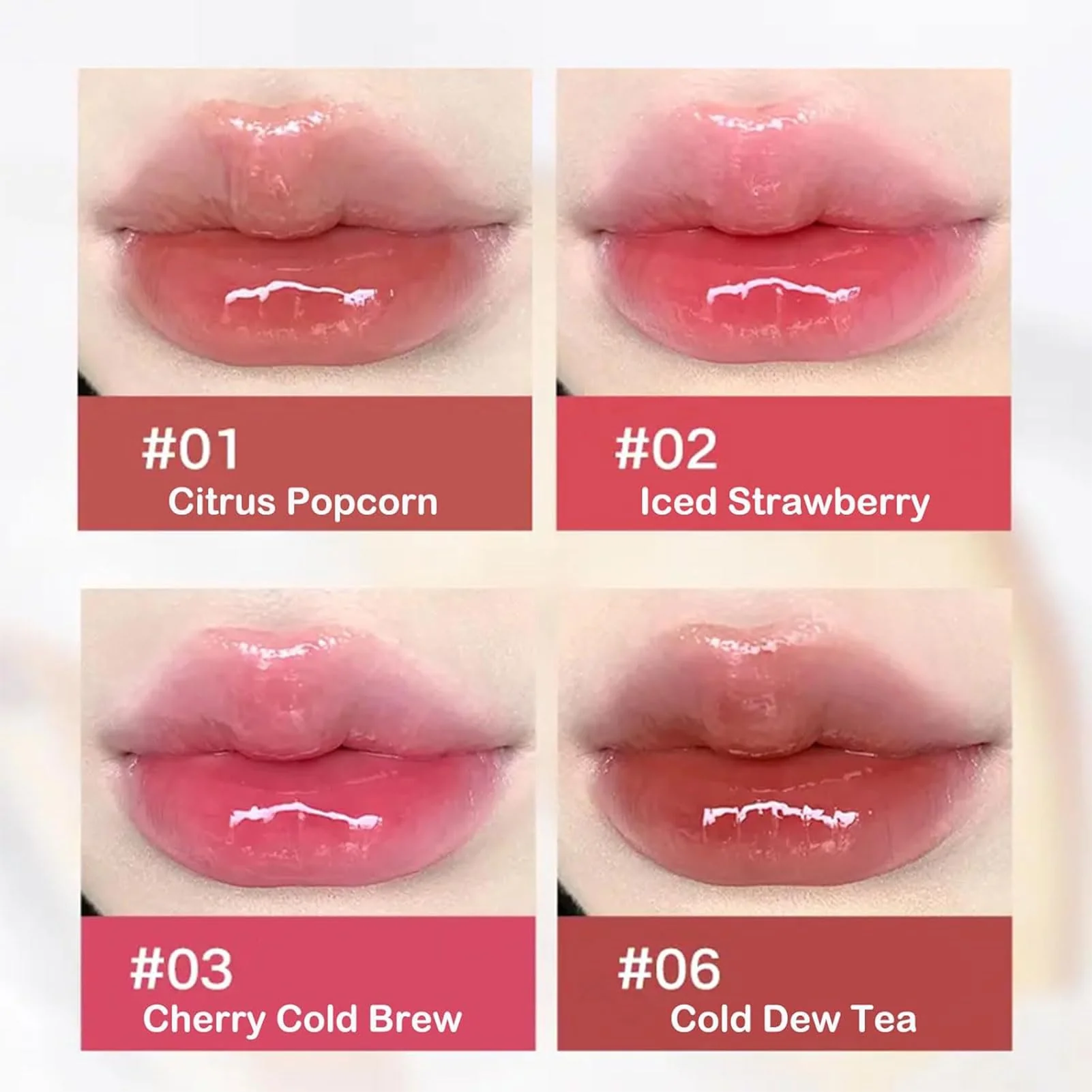 Ice Watery Lip Gloss, Mirror Lip Glazes, Jelly Hydrating Moisturizing Nonstick Transfer Proof Tinted Gloss Liquid Lipstick (03 Cherry Cold Brew) - Image 7
