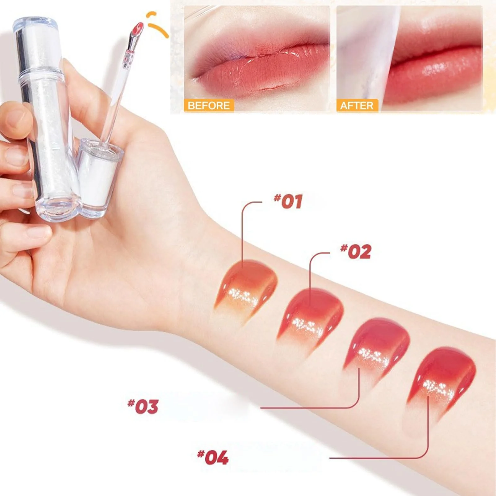 Ice Watery Lip Gloss, Mirror Tea Jelly Light Lip Glaze, Moisturizing Nonstick Liquid Lipstick (#05 Sunset Orange) - Image 3