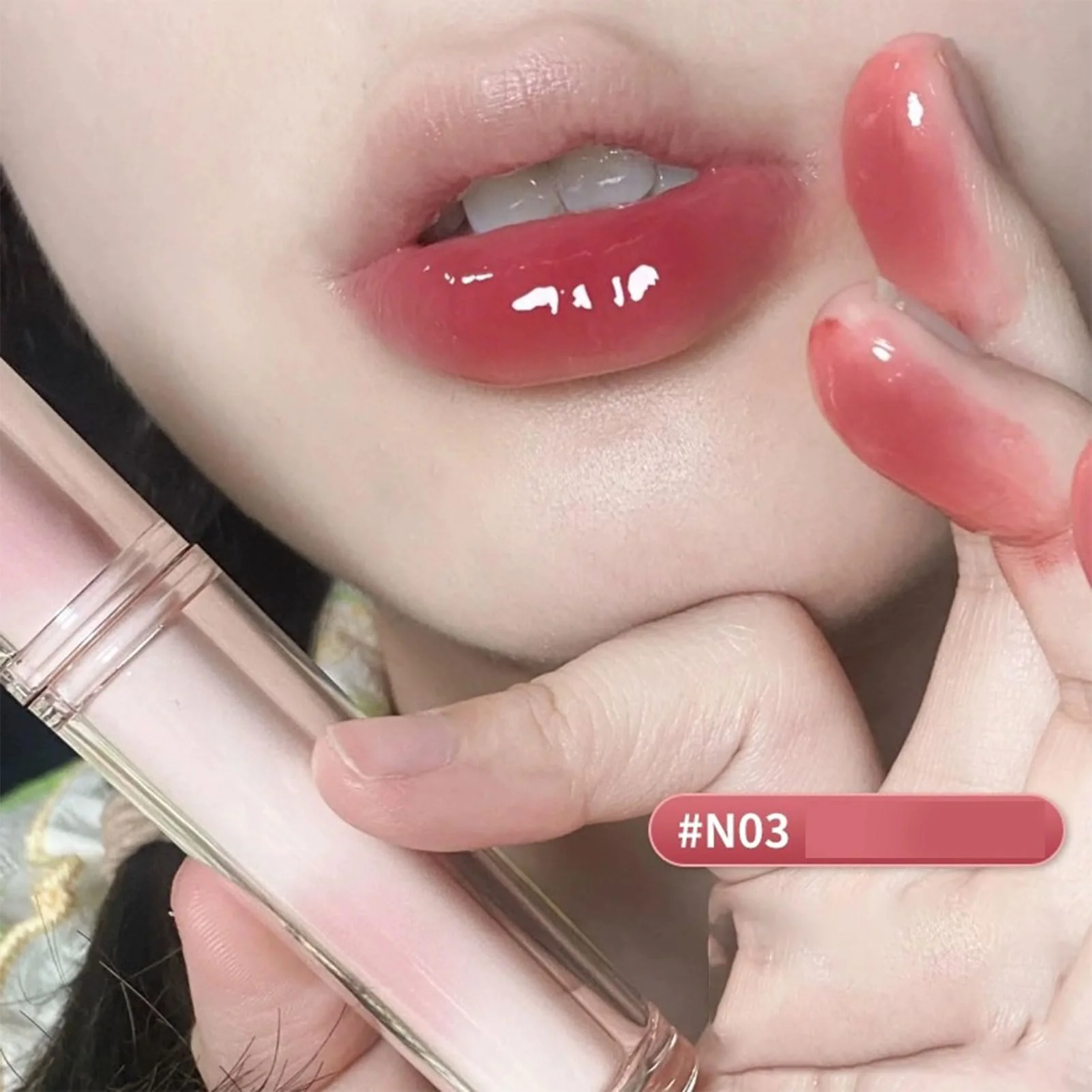 Ice Watery Lip Gloss, Mirror Tea Jelly Light Lip Glaze, Moisturizing Nonstick Liquid Lipstick (#N01 Milky Peach) - Image 4