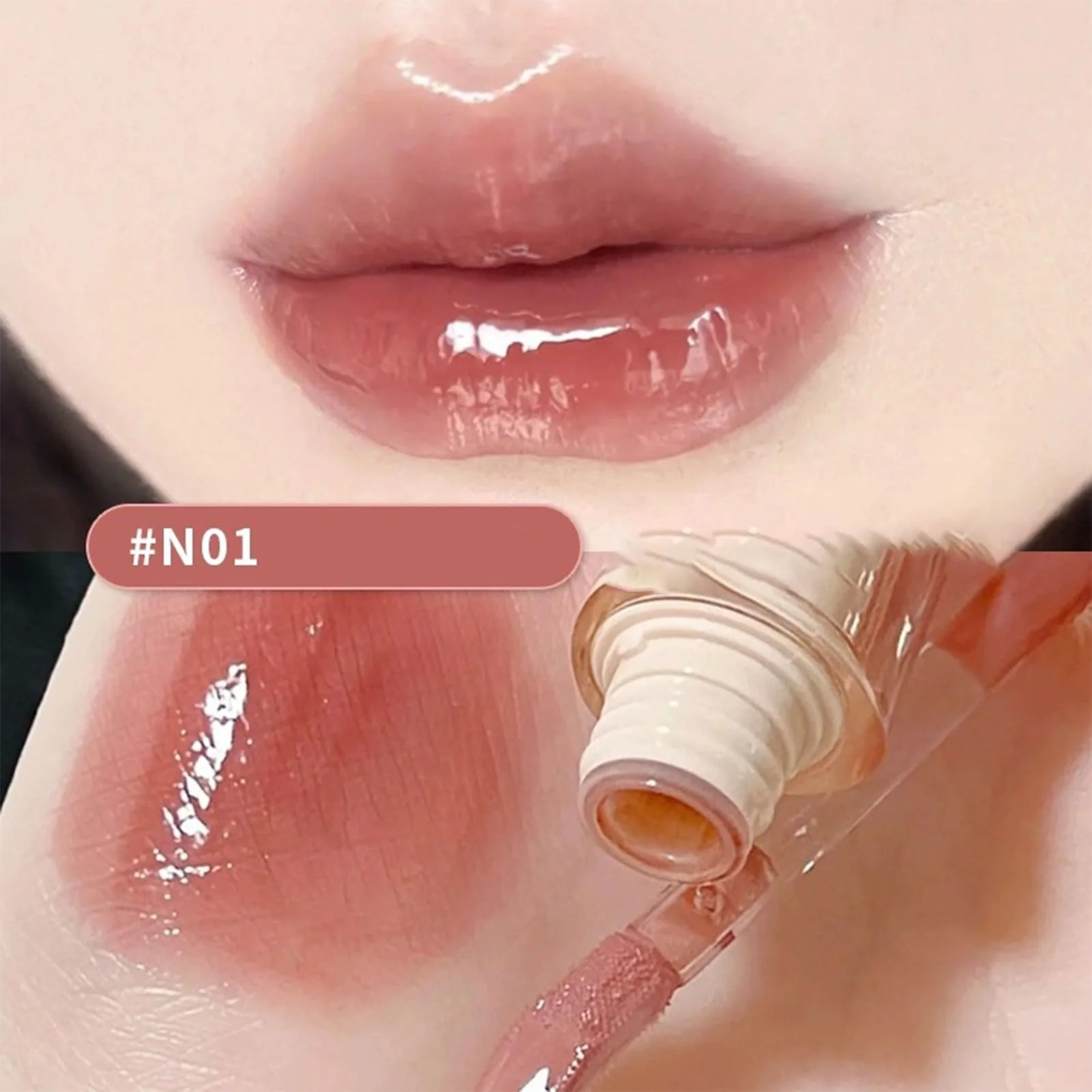 Ice Watery Lip Gloss, Mirror Tea Jelly Light Lip Glaze, Moisturizing Nonstick Liquid Lipstick (#N01 Milky Peach) - Image 5