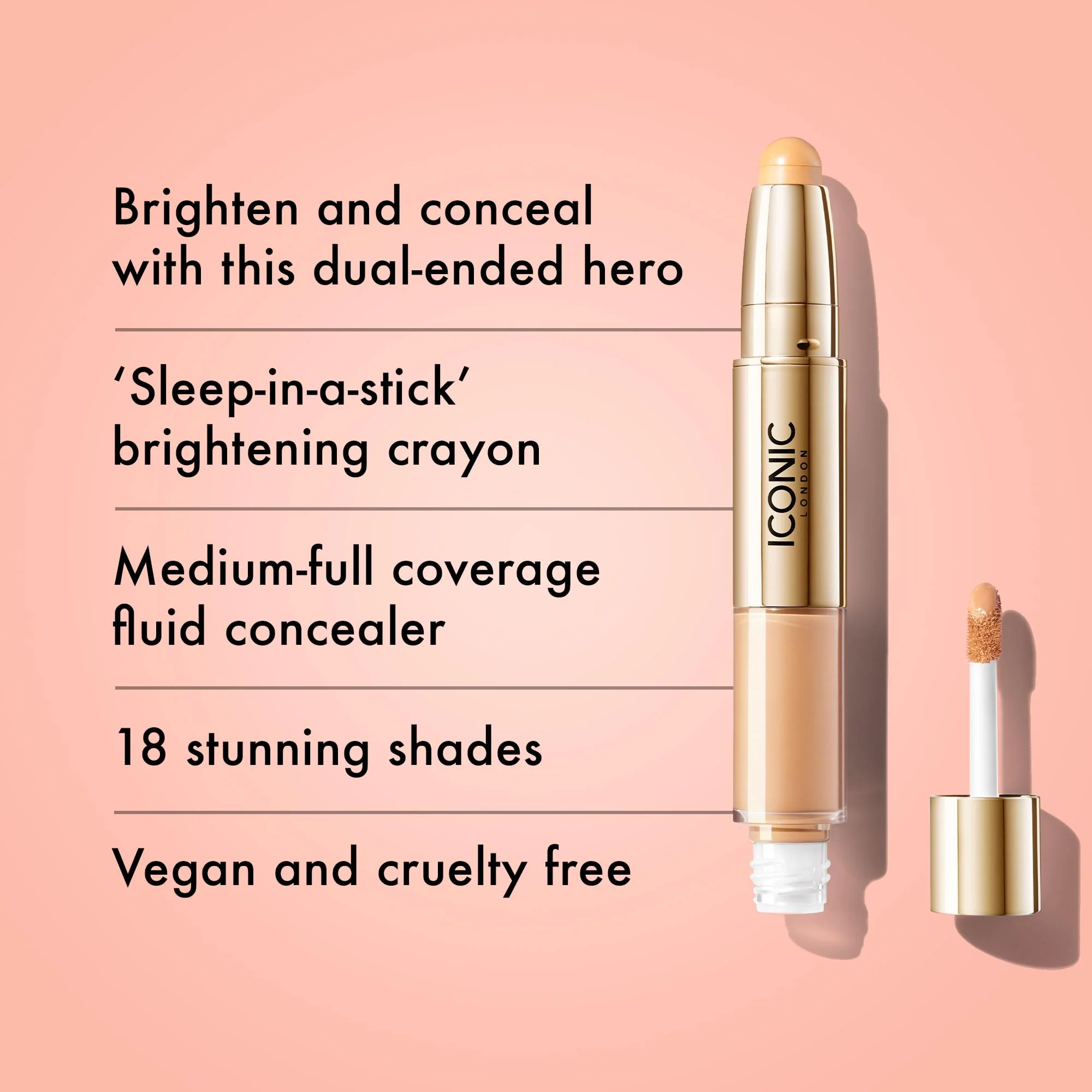 ICONIC LONDON Radiant Concealer & Brightening Duo | Creamy Liquid + Brightening Crayon Dual Ended Concealer, Cruelty Free, Vegan Makeup (Neutral Light) 0.08 oz - Image 6