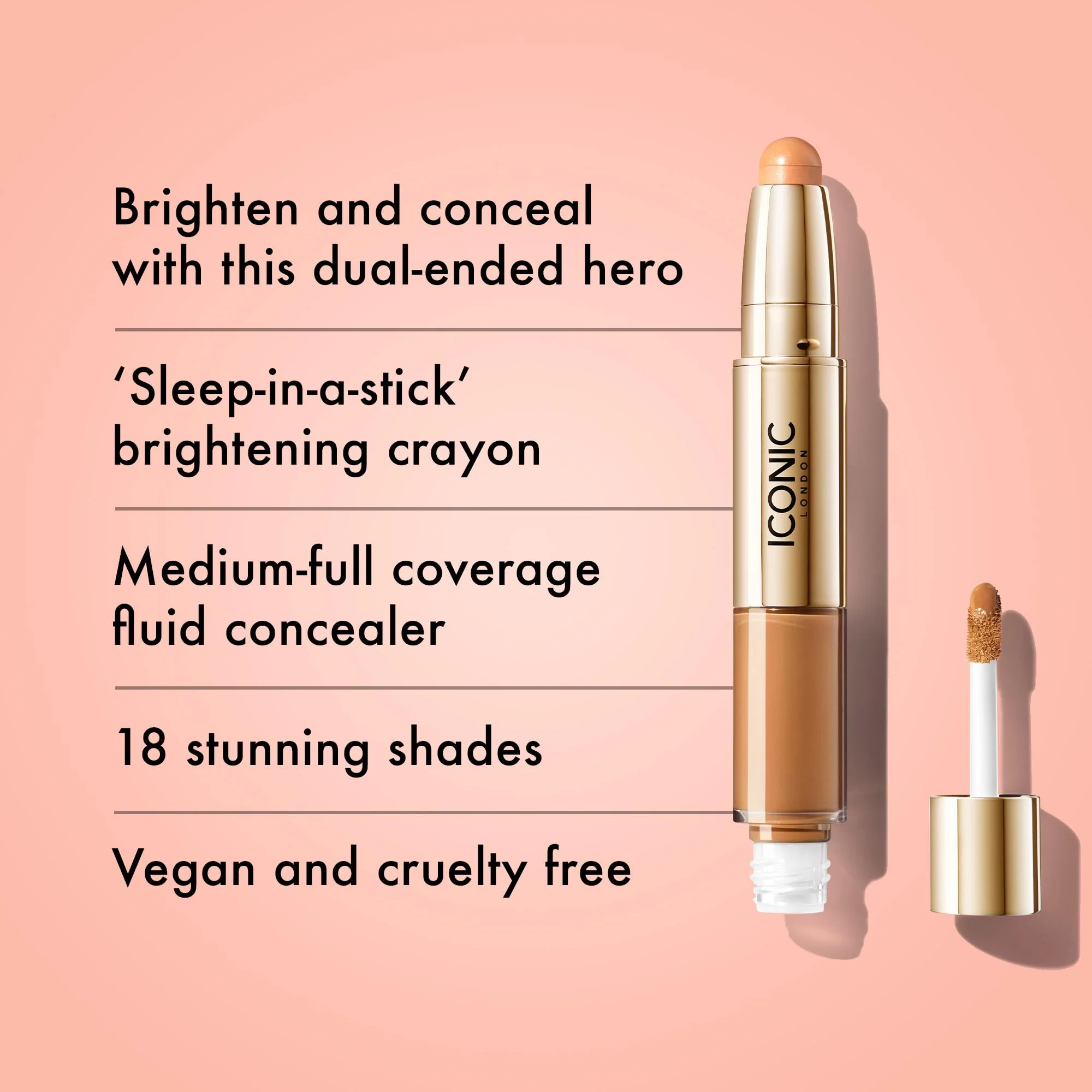 ICONIC LONDON Radiant Concealer & Brightening Duo | Creamy Liquid + Brightening Crayon Dual Ended Concealer, Cruelty Free, Vegan Makeup (Neutral Tan) 0.08 oz - Image 6