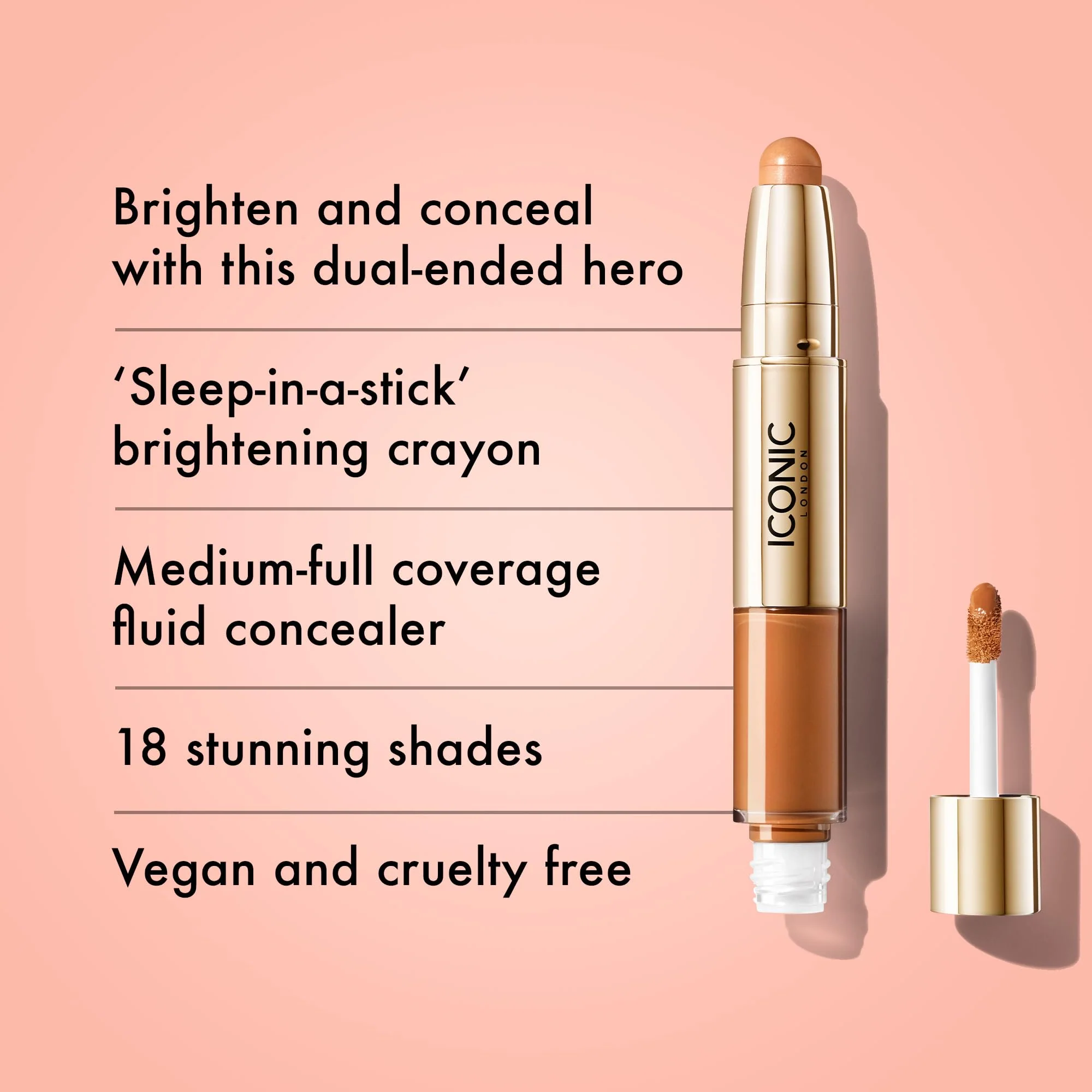 ICONIC LONDON Radiant Concealer & Brightening Duo | Creamy Liquid + Brightening Crayon Dual Ended Concealer, Cruelty Free, Vegan Makeup (Warm Deep) 0.08 oz - Image 6