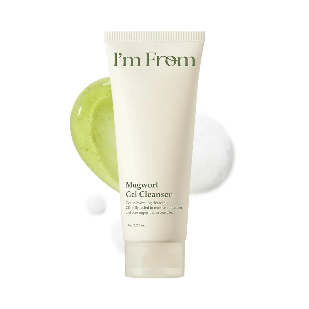 I'm from Mugwort Gel Cleanser 150ml, Mugwort 60%, Calming, Soothing, Mild low pH Korean Face Wash for Sensitive Skin, Irritated Skin, Herbal, Hypoallergenic, Vegan