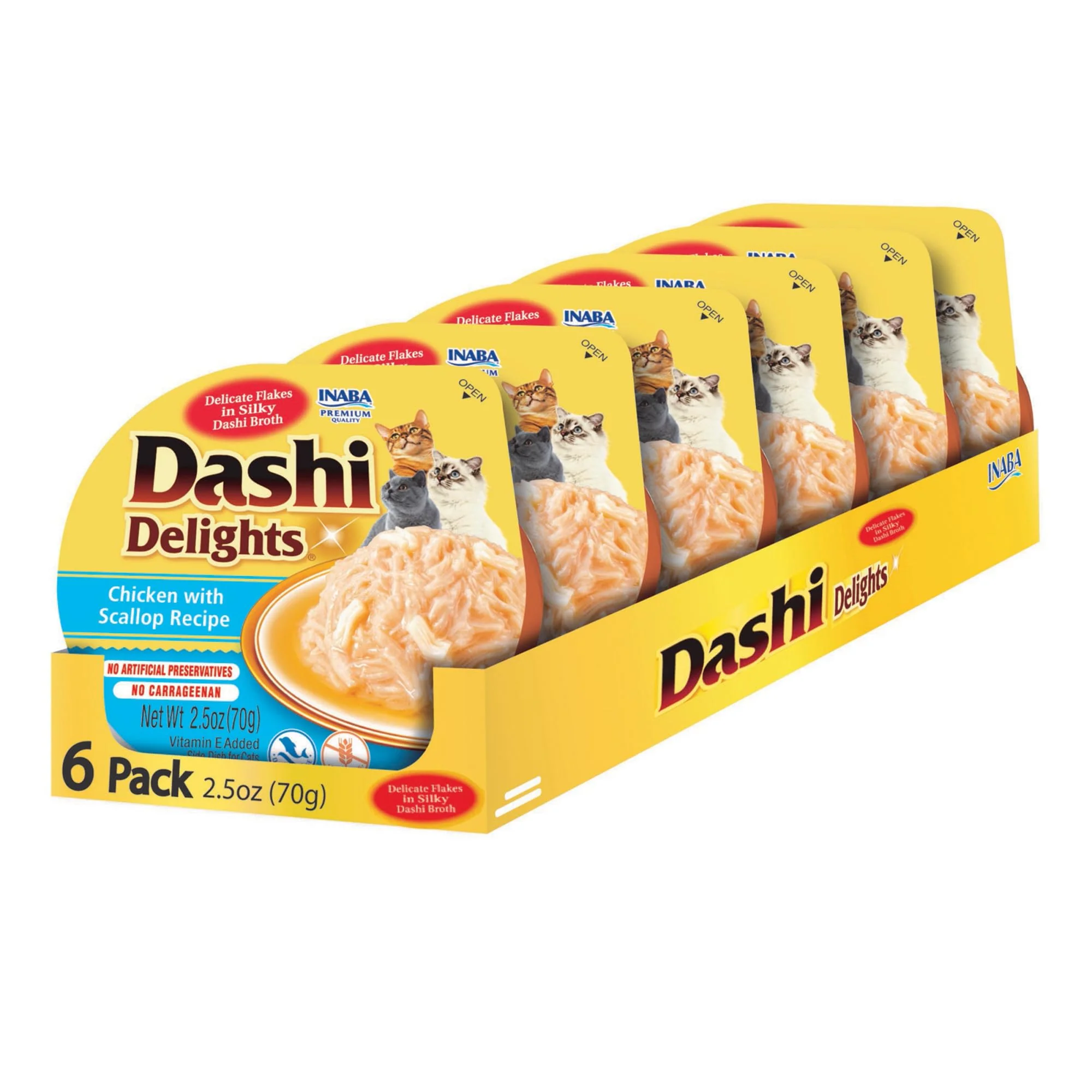 INABA Dashi Delights for Cats, 2.5 Ounce Cup, 6 Cups Total, Chicken with Scallop Recipe