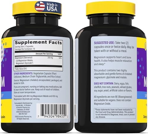 InnovixLabs Advanced Magnesium Capsules - 150 Ct, 210 mg - Chelated Glycinate and Malate - High Absorption, Promotes Relaxation, Bones, Muscle Health, Vegan Malate Sleep Supplement - Image 2