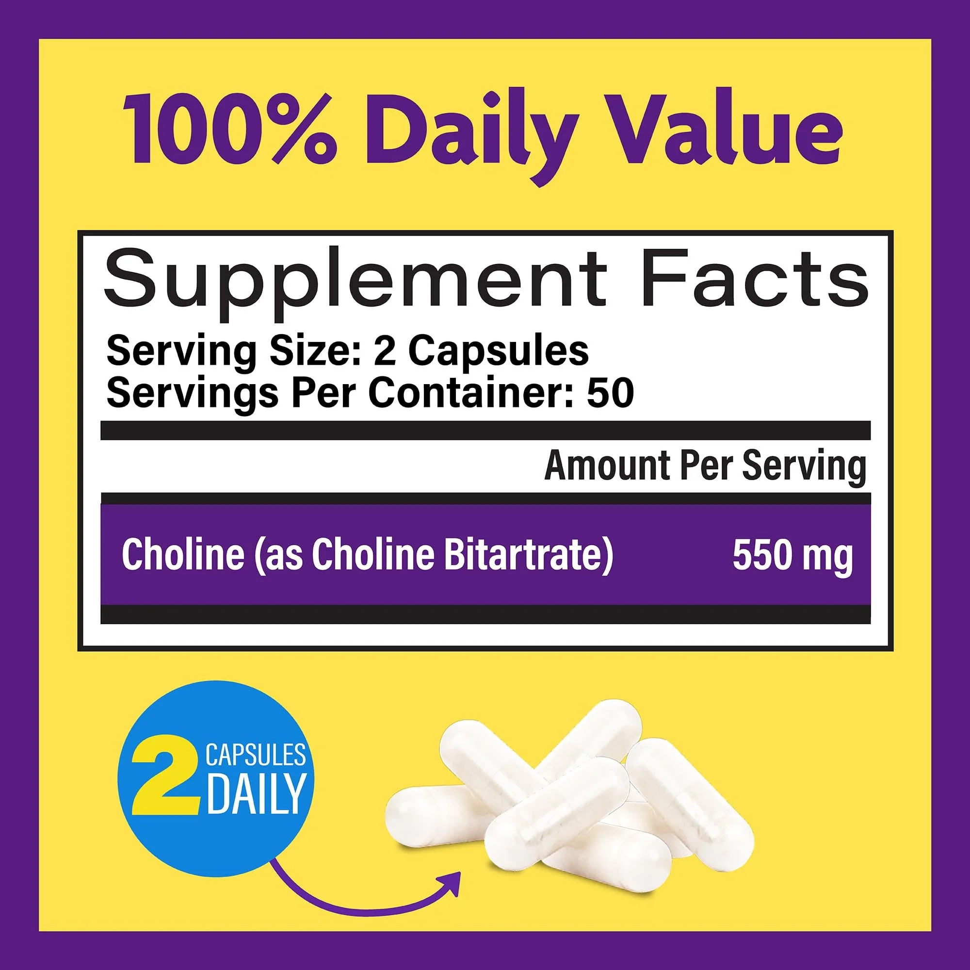 InnovixLabs Choline Supplement 550mg Pure Choline Bitartrate for Brain Health, Focus, Memory, Cognitive Development, Fatty Liver and Mood Support for Women and Men, 100 Capsules - Image 8