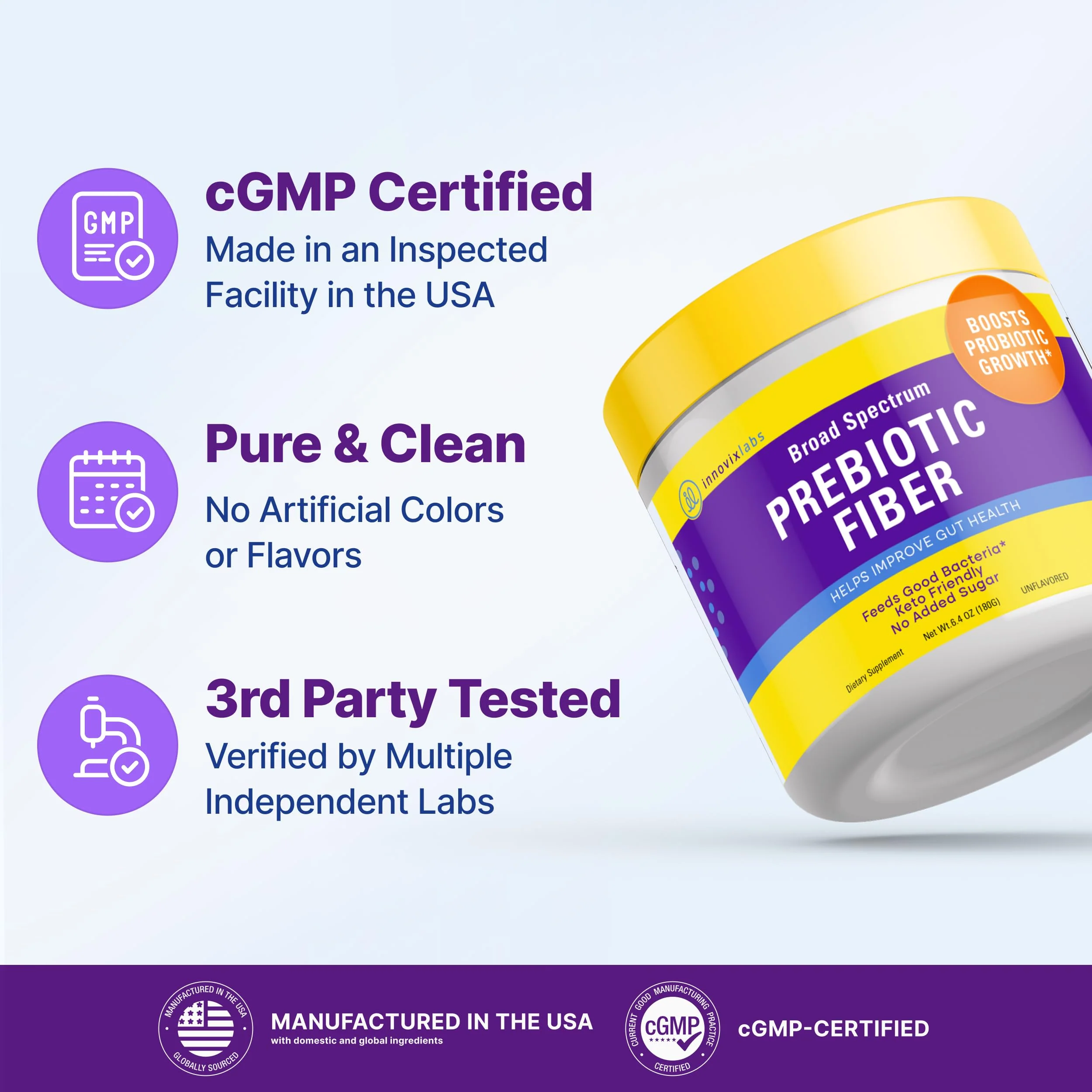InnovixLabs Prebiotic Fiber Powder for Gut & Digestive Health, High Fiber Supplement for Women and Men with Chicory Root, FOS, Acacia, Inulin, Soluble & Insoluble Fiber, No Added Sugar, 30-Day Supply - Image 3