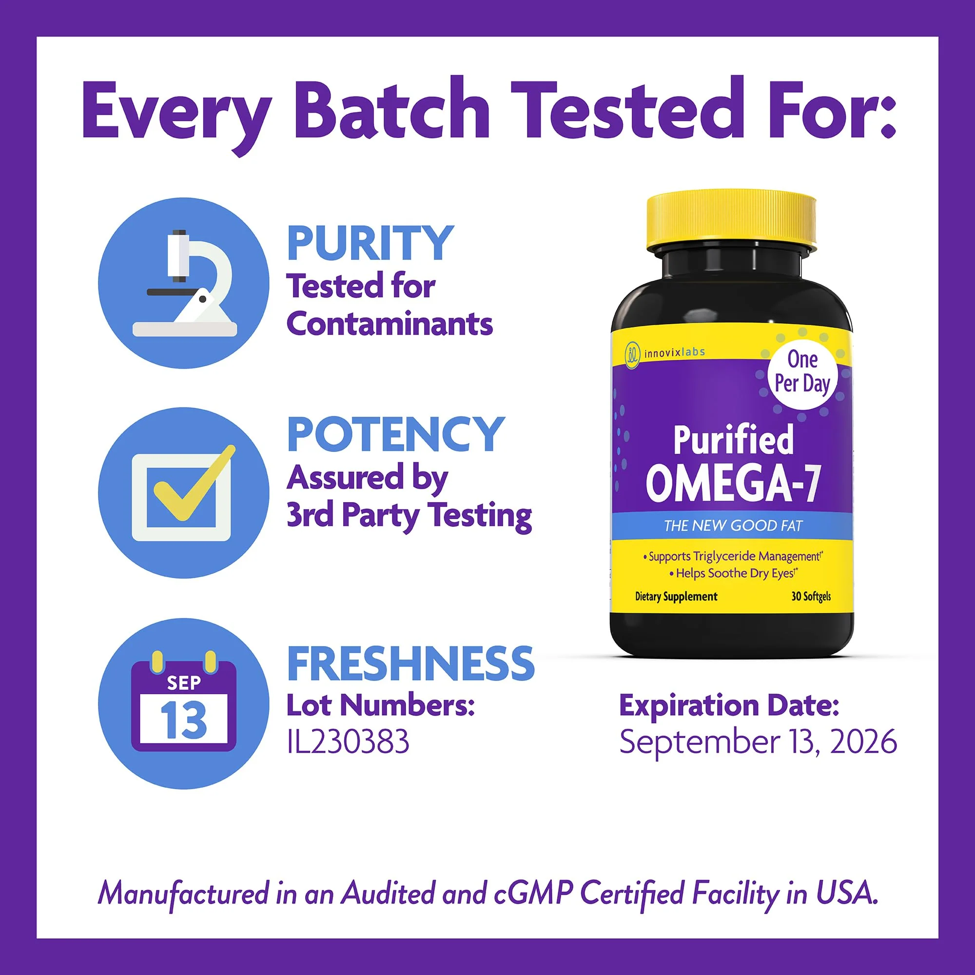 InnovixLabs Purified Omega 7 Supplement - 210 mg Omega-7 Palmitoleic Acid, Fish Oil for Metabolism & Triglyceride Support, Essential Fatty Acids, IFOS Approved, 30 Softgels - Image 6