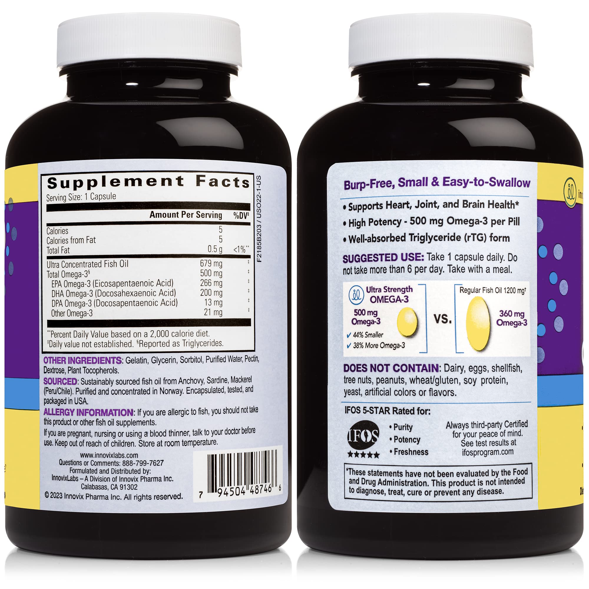 InnovixLabs Ultra Strength Omega 3 Fish Oil Supplements - Enteric Coated Burpless Fish Oil - IFOS Certified Omega 3 Fatty Acid Supplements - 200 Omega 3 Supplement Pills - Image 3