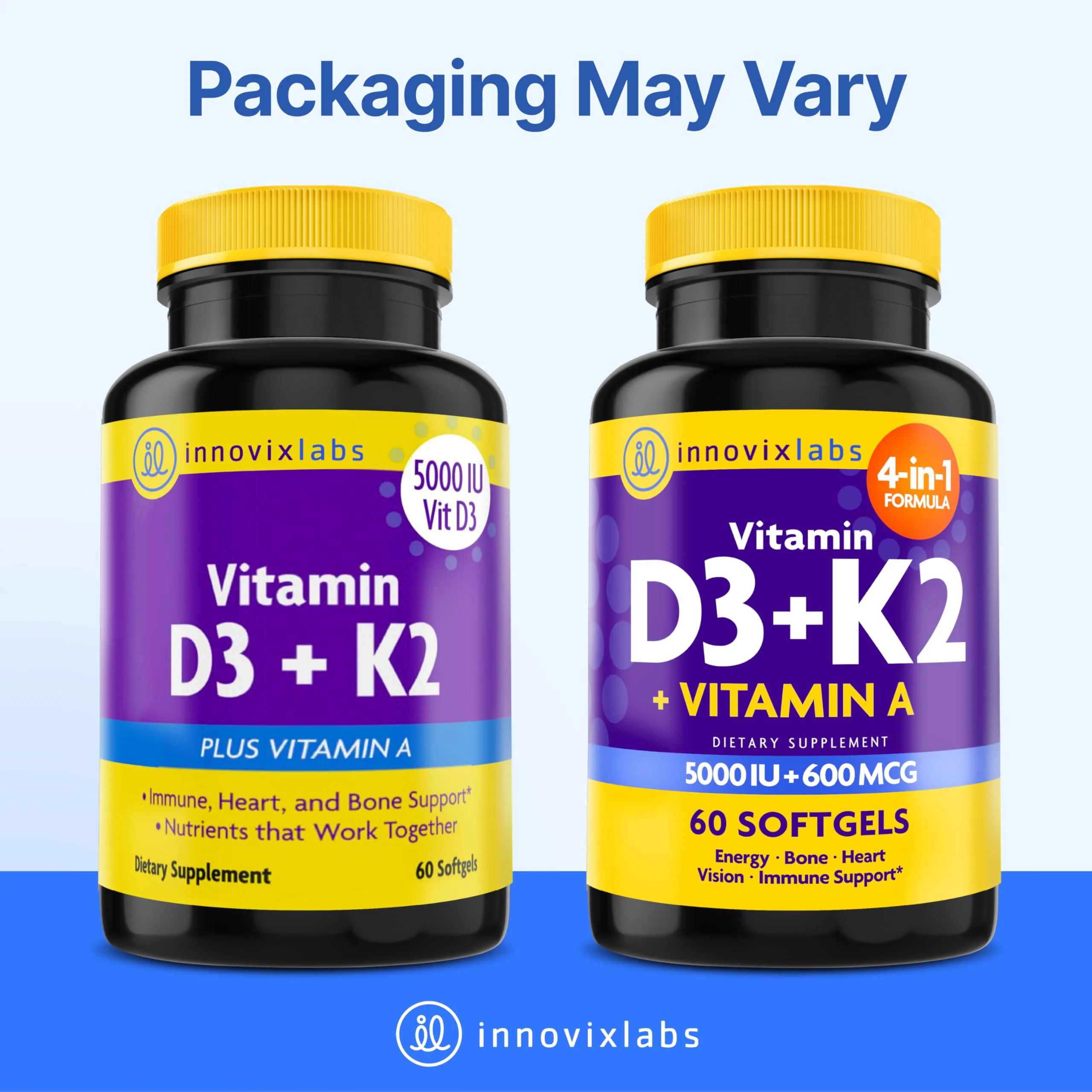 InnovixLabs Vitamin D3 K2-5000 IU Vitamin D3 Plus 600 mcg Vitamin K2 MK4 and MK7 for Max Calcium Absorption, Supports Bone, Immune, Heart Health, 3rd Party Tested, Gluten Free, 60 Softgels - Image 2