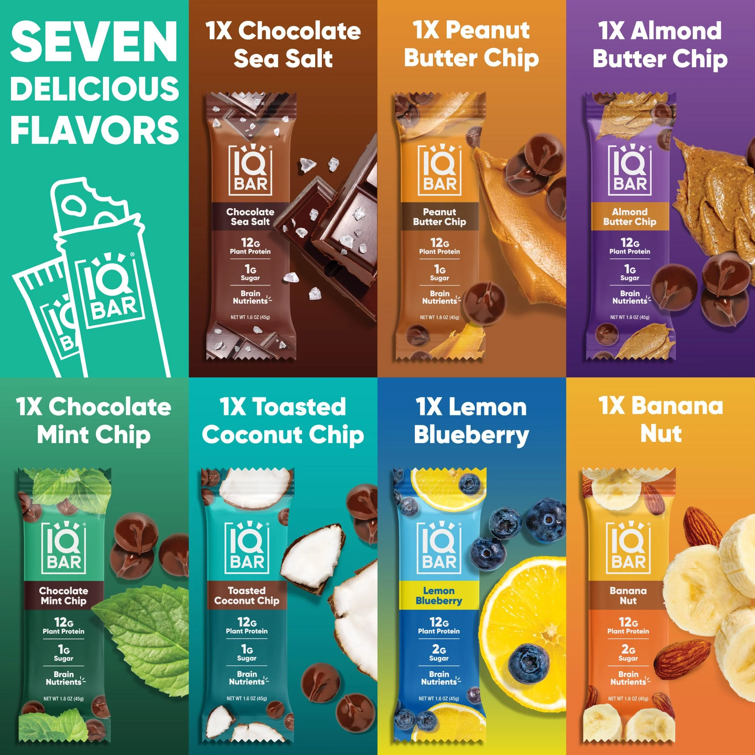IQBAR Clean Plant Protein Bars - Bar Sampler - 7 Count - Keto, Vegan, High Fiber, Gluten and Dairy Free, Low Sugar Snack - Brain and Body Nutrients for Focus, Energy, Meal Replacement - Image 3