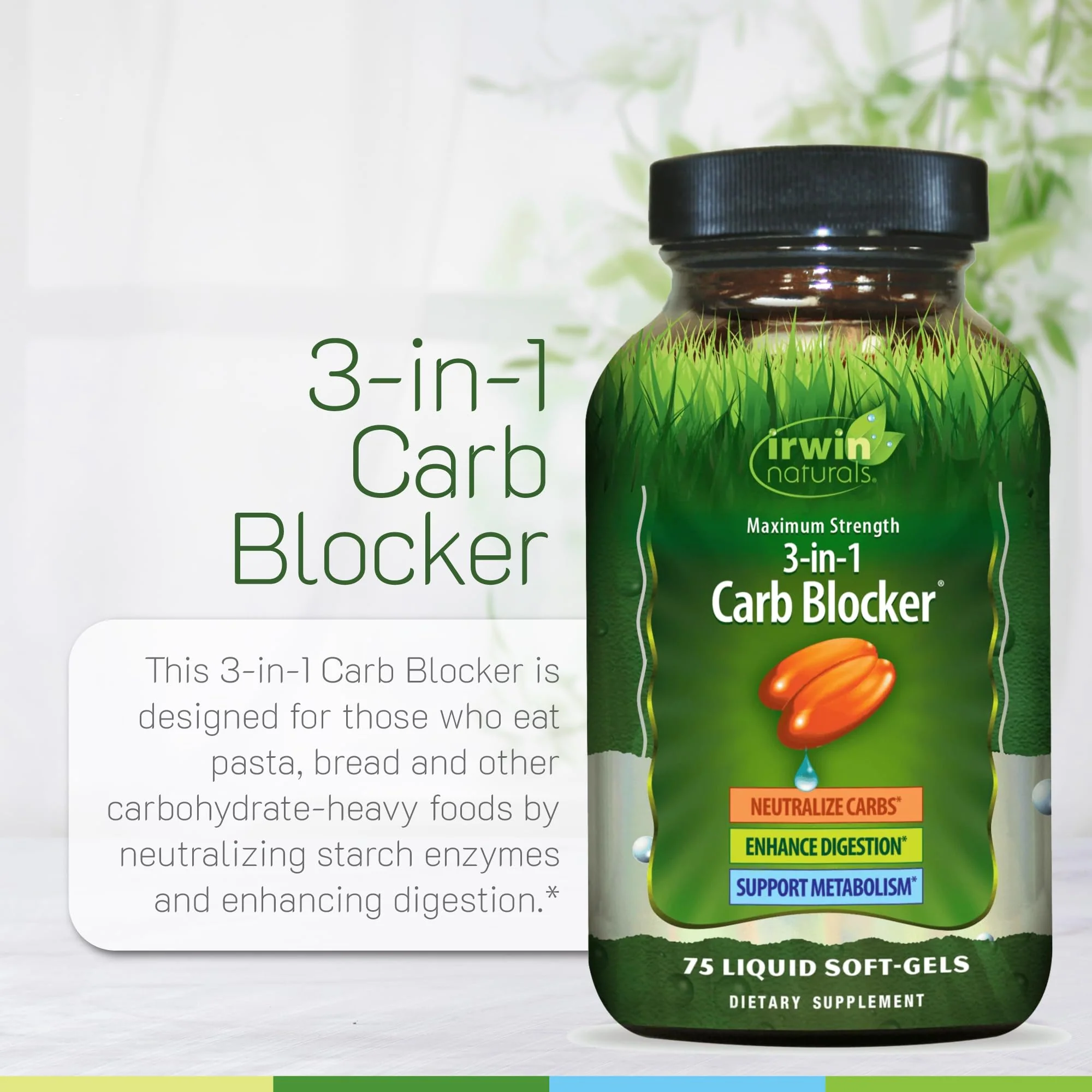 Irwin Naturals Maximum Strength 3-in-1 Carb Blocker - Neutralize Carbohydrates - 75 Liquid Softgels - Image 5