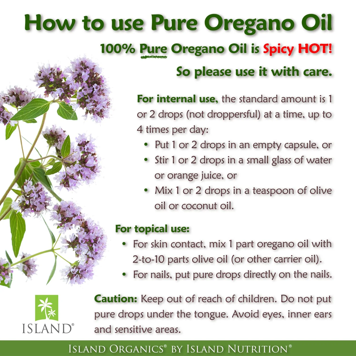 Island Nutrition, Oregano Oil Organic Liquid Drops - 100% Pure & Undiluted - USDA-Certified Organic (1 oz) 75% Carvacrol - Grown in Spain - Immune Support Supplement with Oil of Oregano. - Image 4