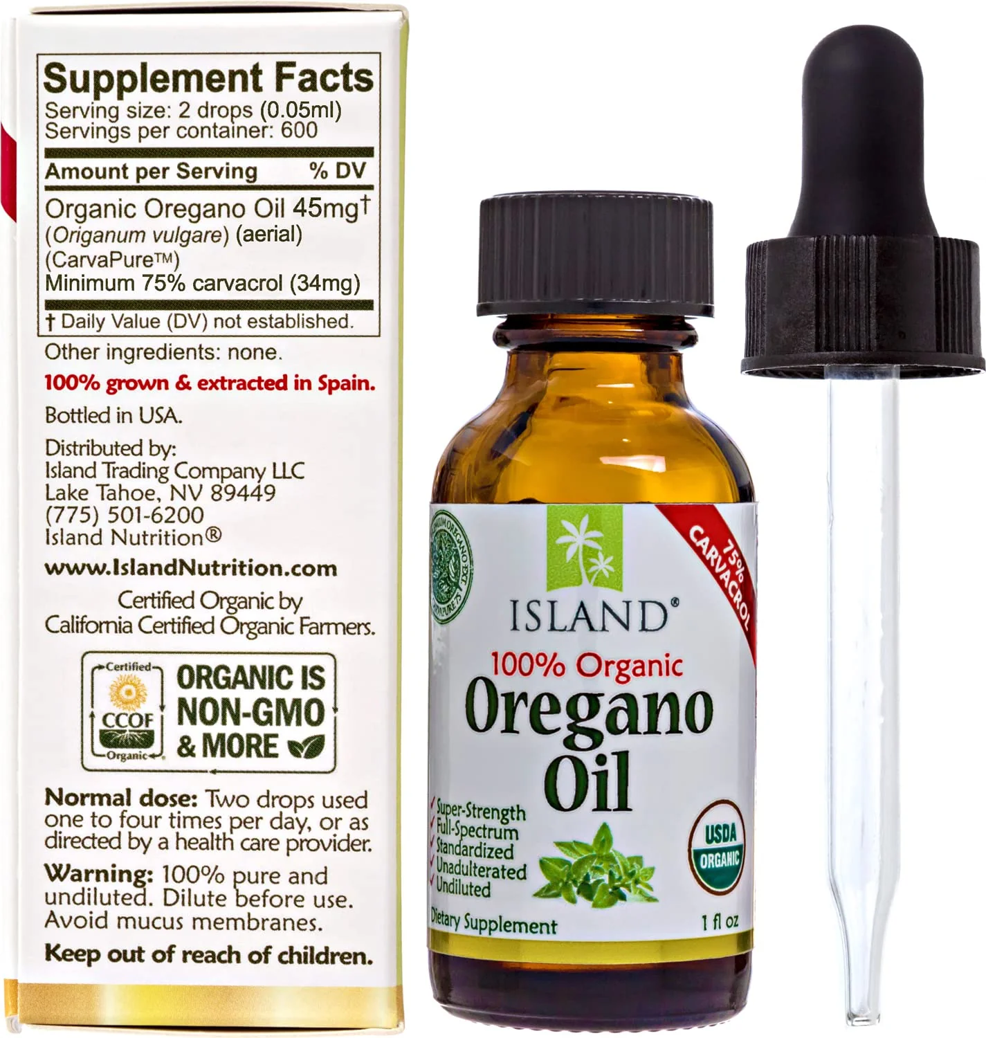 Island Nutrition, Oregano Oil Organic Liquid Drops - 100% Pure & Undiluted - USDA-Certified Organic (1 oz) 75% Carvacrol - Grown in Spain - Immune Support Supplement with Oil of Oregano. - Image 5