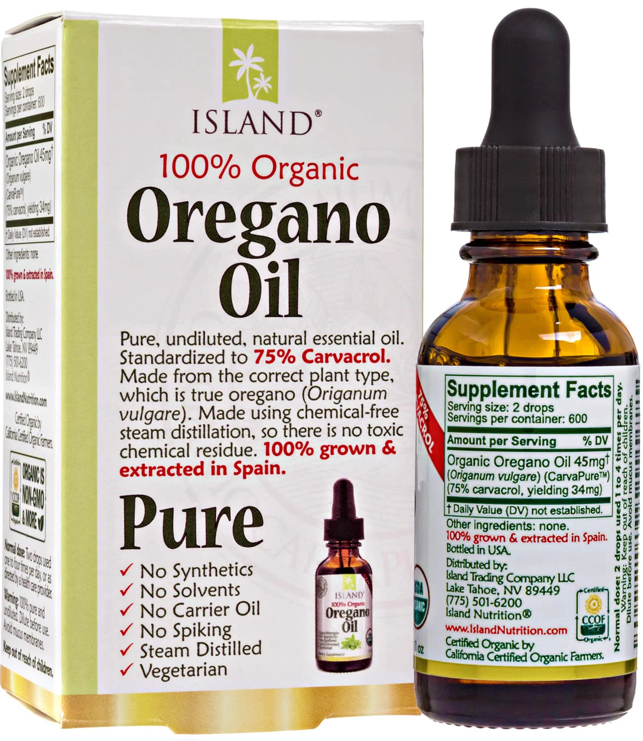 Island Nutrition, Oregano Oil Organic Liquid Drops - 100% Pure & Undiluted - USDA-Certified Organic (1 oz) 75% Carvacrol - Grown in Spain - Immune Support Supplement with Oil of Oregano. - Image 9